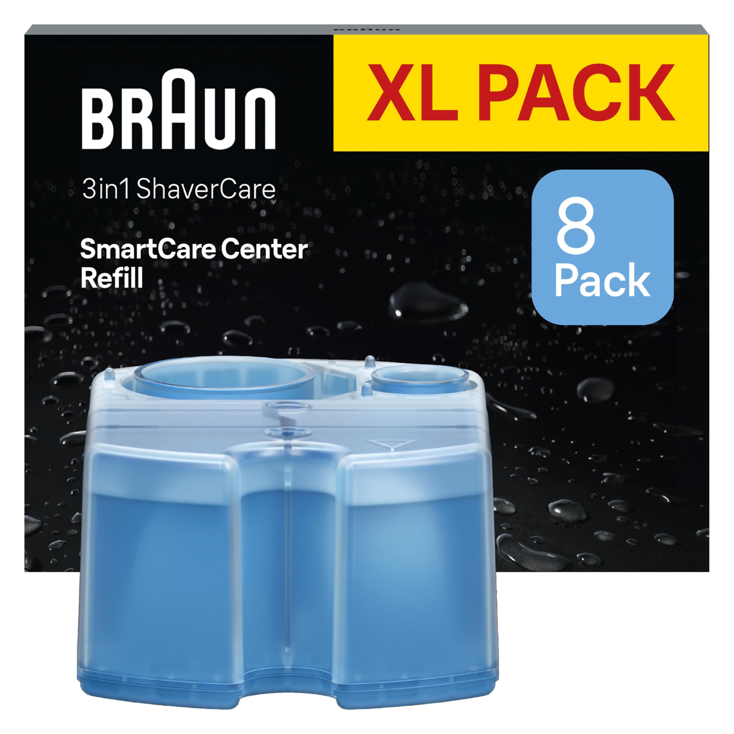 Braun 3in1 ORIGINAL Shaver Care SmartCare centre Refill Cartridges, Cleans 10x Better Than Water, 3in1 Formula With Lemon Fresh Scent, Hygienic Cleaning To Remove Hair & Skin Particles, 8 Pack