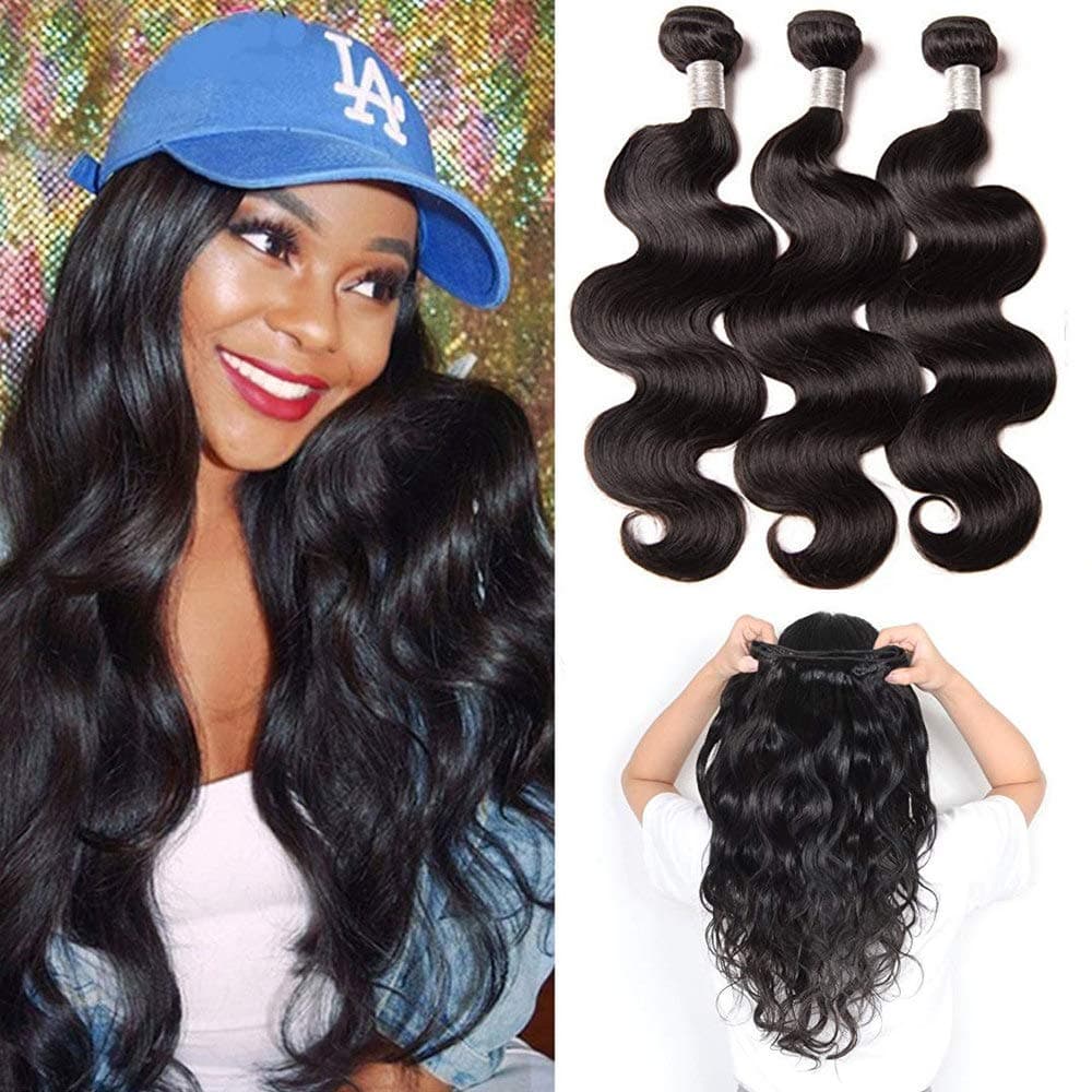 PerstarBody Wave Bundles Human Hair 3 Bundles 8 10 12 inch Brazilian Virgin Hair 100% Unprocessed Natural Black Bundles
