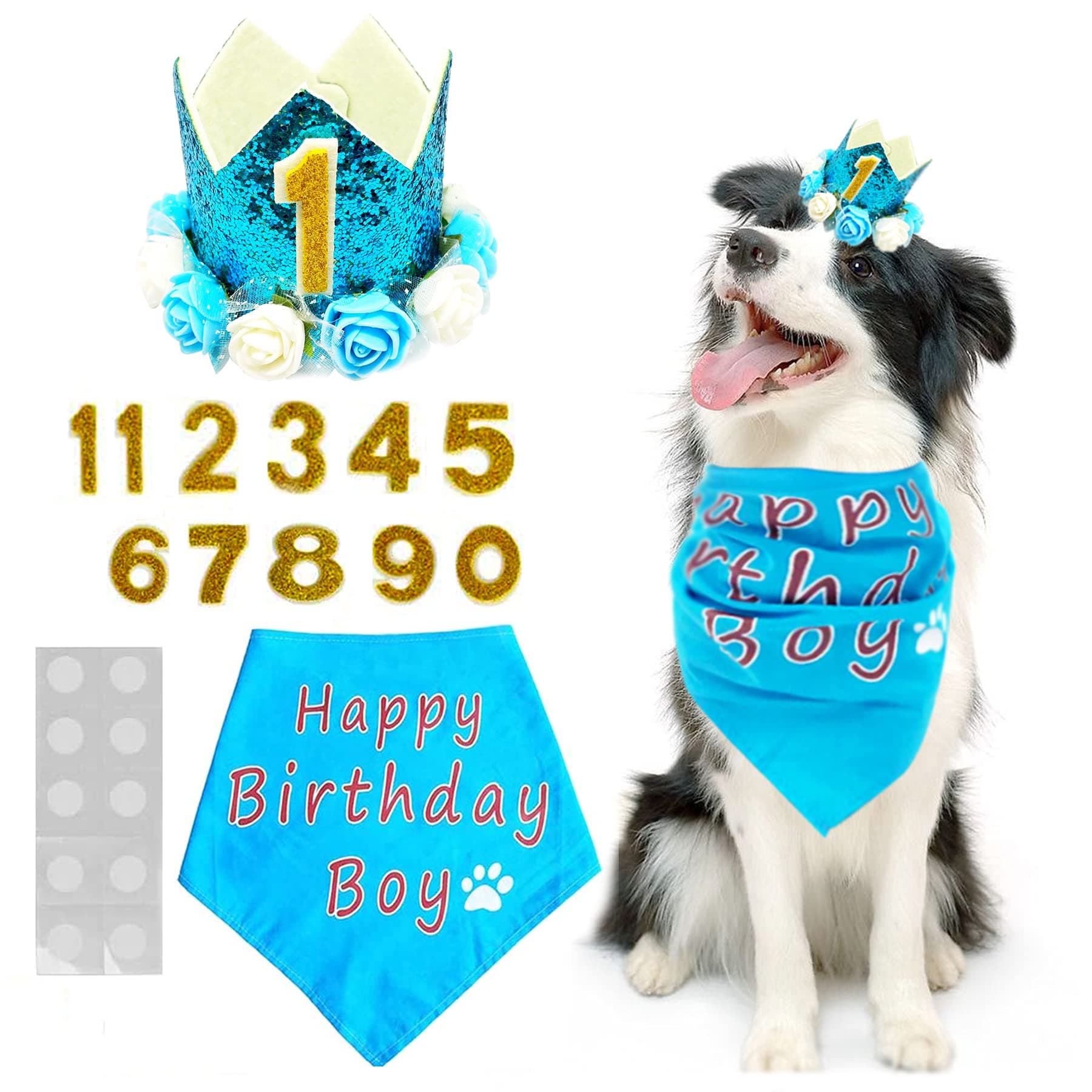 BIPY Blue Flower Crown Pet Birthday Hat Banadana Reusable Cat Dog Headwear Caps Adorable Princess Headdress Grooming Supplies Pet Party Celebration Decoration