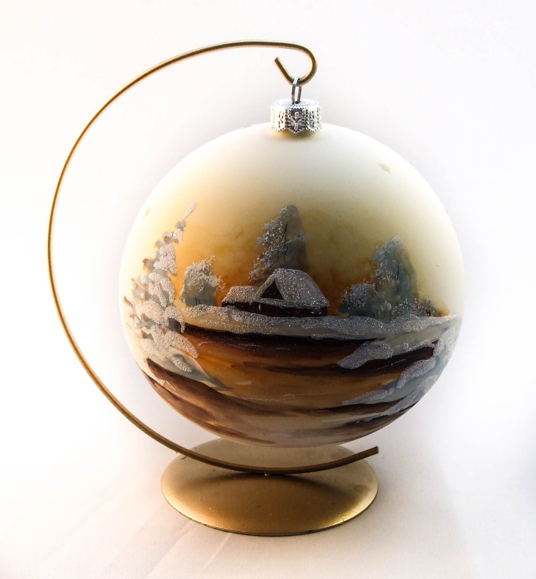 Hosta Christmas bauble 6 inches (150mm), Painted by artist glass Christmas ornament plus metal stand, FROZEN RIVER, 10028.1