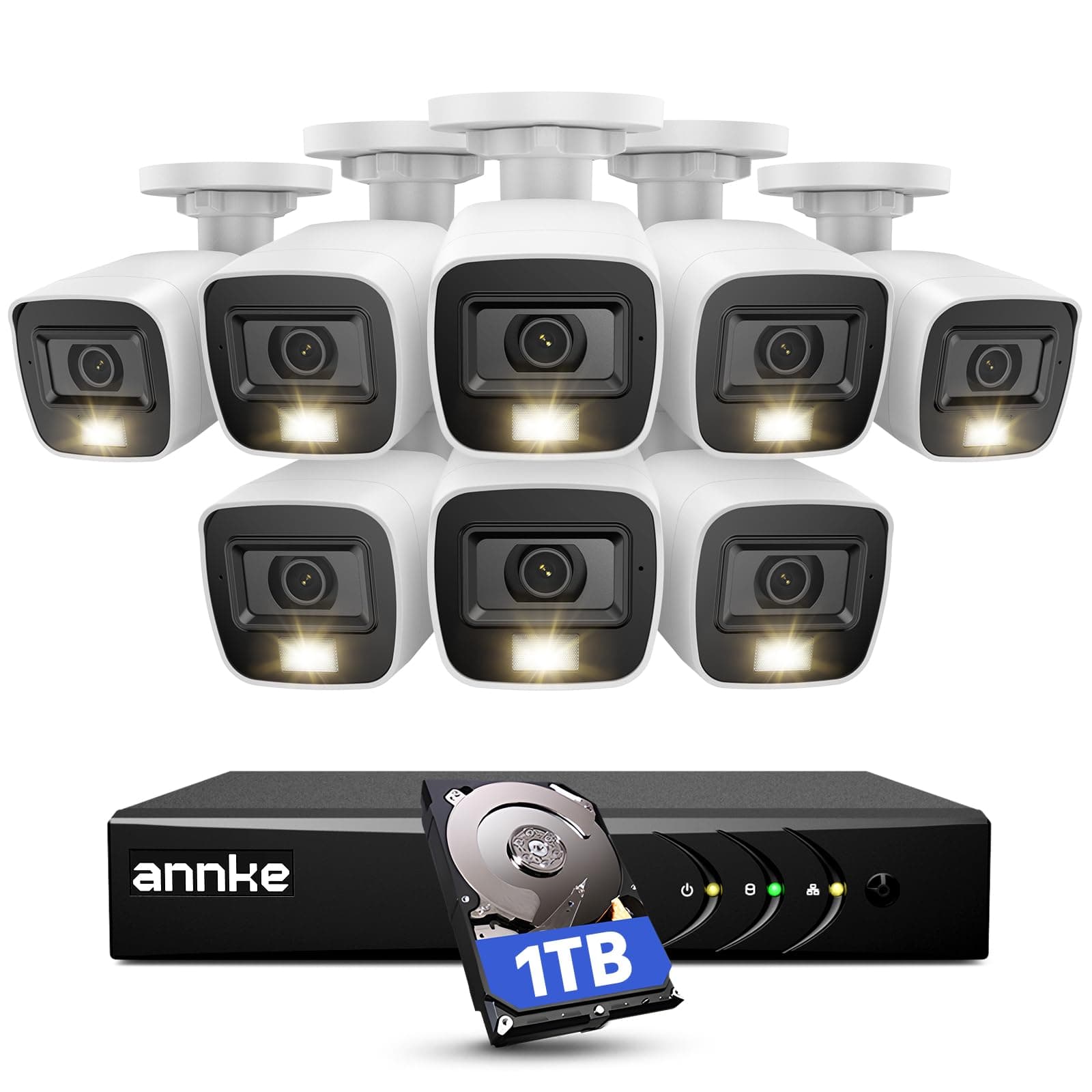 ANNKE 8CH 3K Lite AI DVR With Human & Vehicle Detection, 8 Channel CCTV Security Camera System, 8x 1080p Smart Dual Light Outdoor Surveillance Cameras, 1TB Hard Drive for 24/7 Continuous Recording