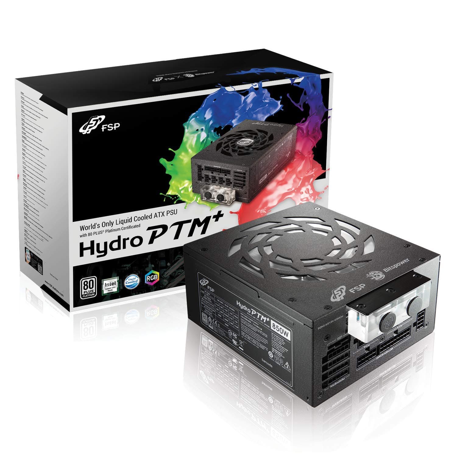 FSP Hydro PTM+ 850W Liquid-Cooled PSU with RGB Lights, 80PLUS Platinum Certified, Fully Modular ATX12V/EPS12V (HPTM+ 850W)