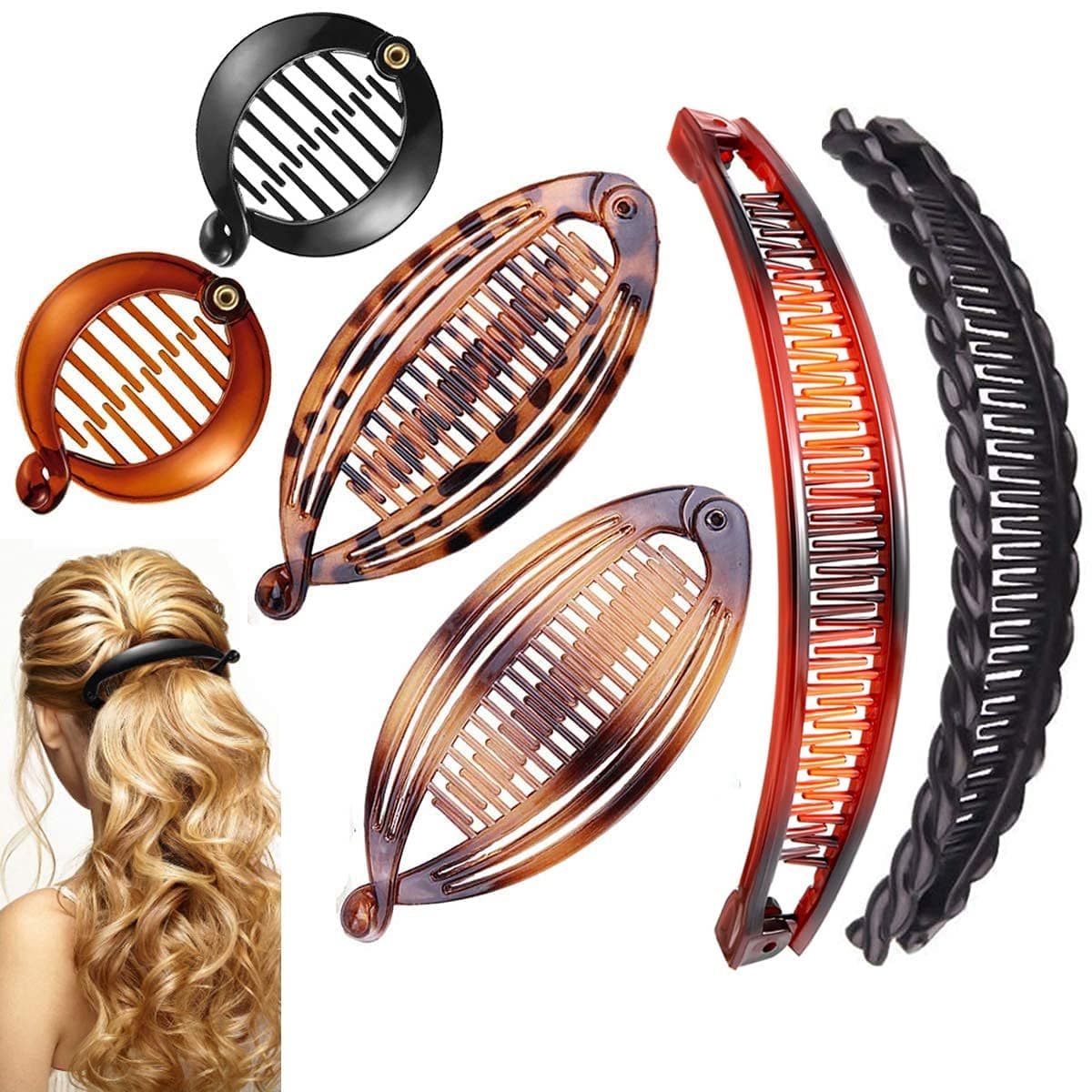 Banana Hair Clips Vintage Clincher Combs Tool for Thick Curly Hair Accessories Fishtail Hair Clip Combs Double Banana Clip Set for Women Girls (Style E)