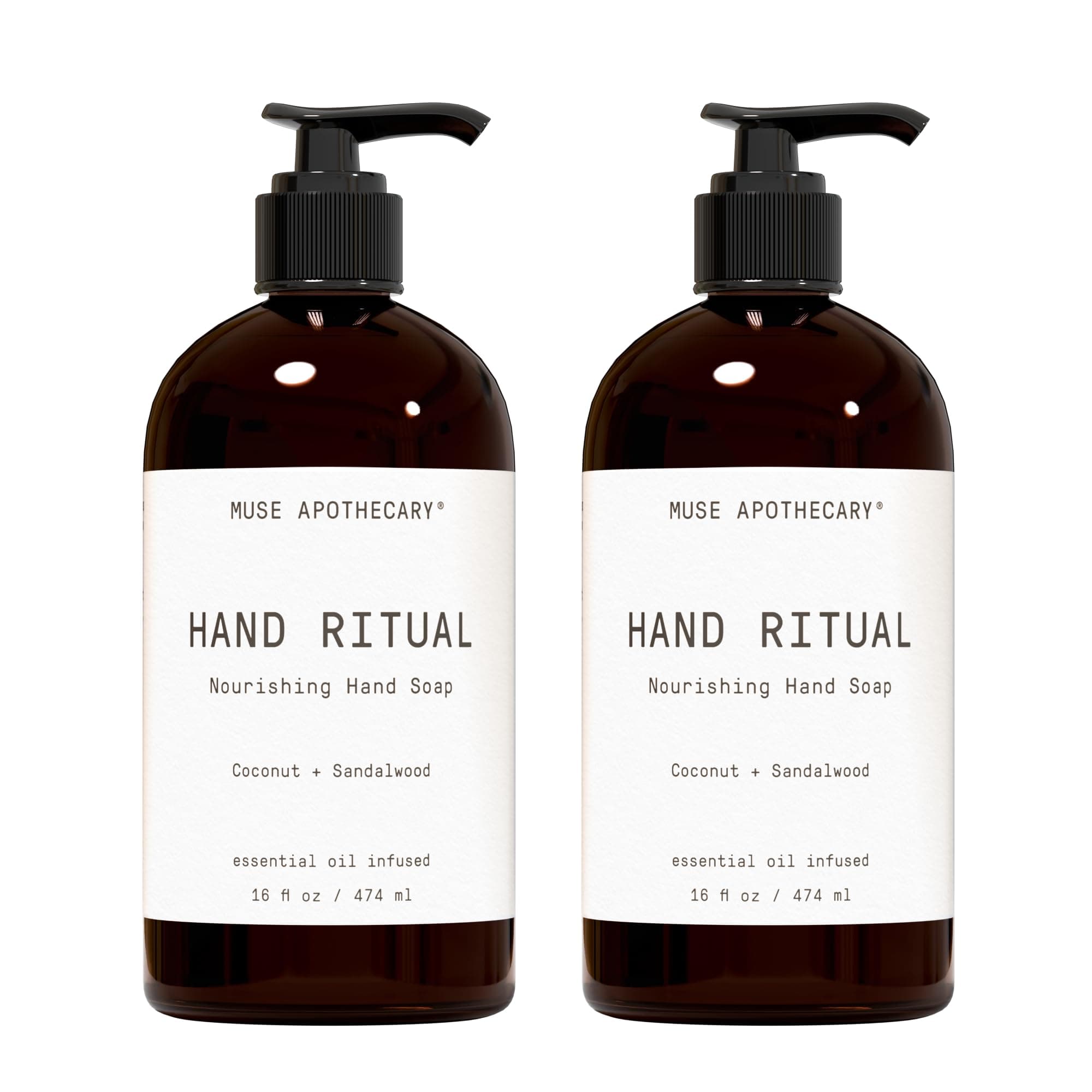 Muse Bath Apothecary Hand Ritual - Aromatic and Nourishing Hand Soap, 16 oz, Infused with Natural Essential Oils - Coconut + Sandalwood, 2 Pack