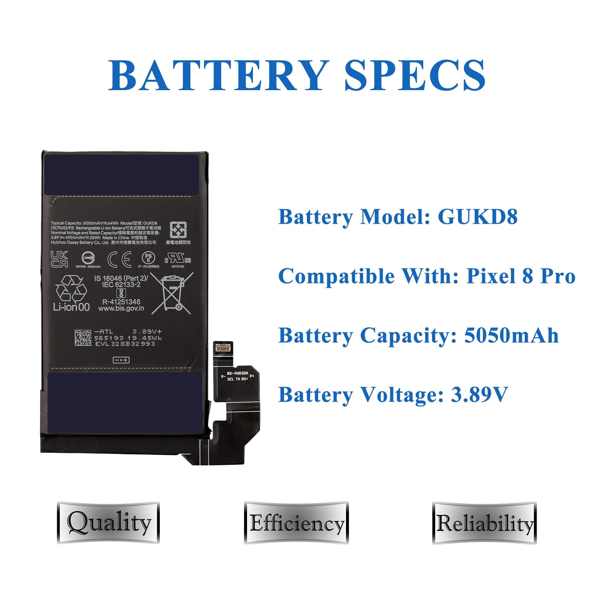 MAXSHARKS New Upgraded Battery for Pixel 8 Pro, GUKD8 Replacement Battery Compatible with Pixel 8 Pro GC3VE, G1MNW, with Repair Tools & Instruction