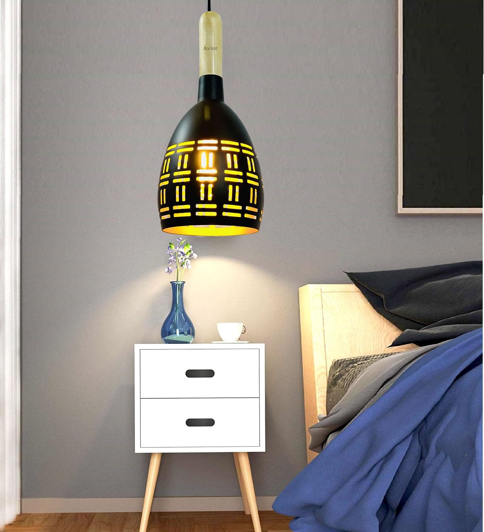 Lyse Decor Hanging Lights for Living Room Ceiling, Hanging Lamps for Bedroom,Pendant Lights for Balcony/Reception Area (Black, Single 1Pc)