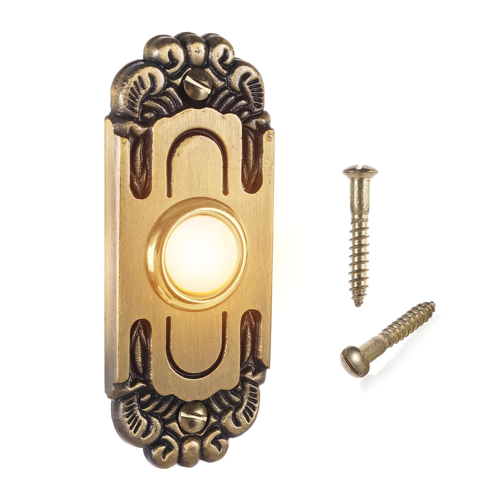 Vintage Heavy Duty Metal Lighted Doorbell Push Button, 3.15inch Bronze Rectangle LED Door Bell Switch Home Wall Mounted Buttons Wired Opener Universal Hardware Garage Front Doors, Yellow Light