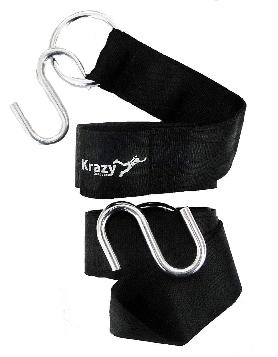 Krazy Outdoors Hammock Tree Straps - Heavy Duty Adjustable Polyester Seatbelt Quality - 1000LBS Capacity - Hanging Kit 2 Stainless S-Hooks & O-Rings - Long 132IN x 2IN wide Black