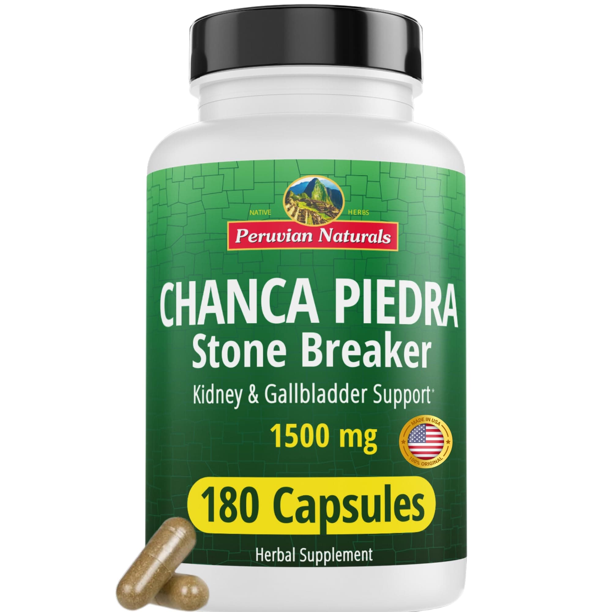 Peruvian Naturals Chanca Piedra Capsules “Stone Breaker” – Kidney Support Supplement - Pack of 150 - Vegan Pills, 100% Natural Chancapiedra Grown in Peru