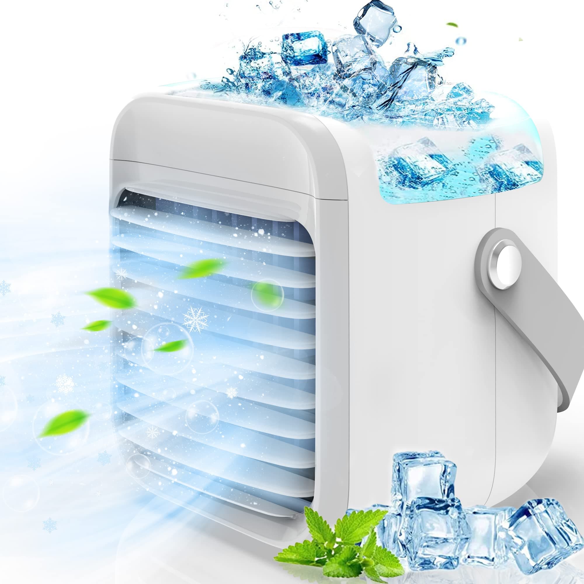 Portable Air Conditioner, Personal Mini Air Cooler, Quiet USB Desk Evaporative Air Cooler Fan with 7 Colors Night Light, Fast Cooling Personal Space, for Home Office Outdoors Travel, Gray