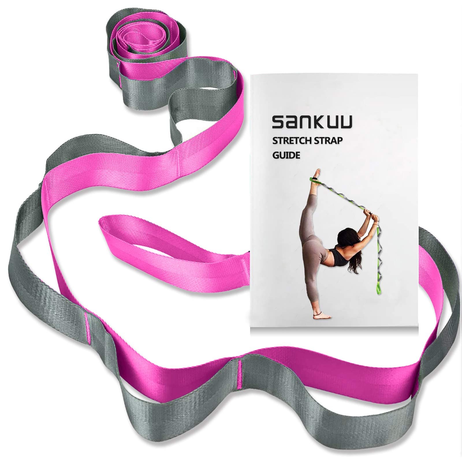 SANKUU Yoga Straps Stretching Strap with 12 Loops Workout Poster, Straps for Stretching Physical Therapy Equipment Long Stretch Out Bands for Exercise, Pilates and Gymnastics for Women Men