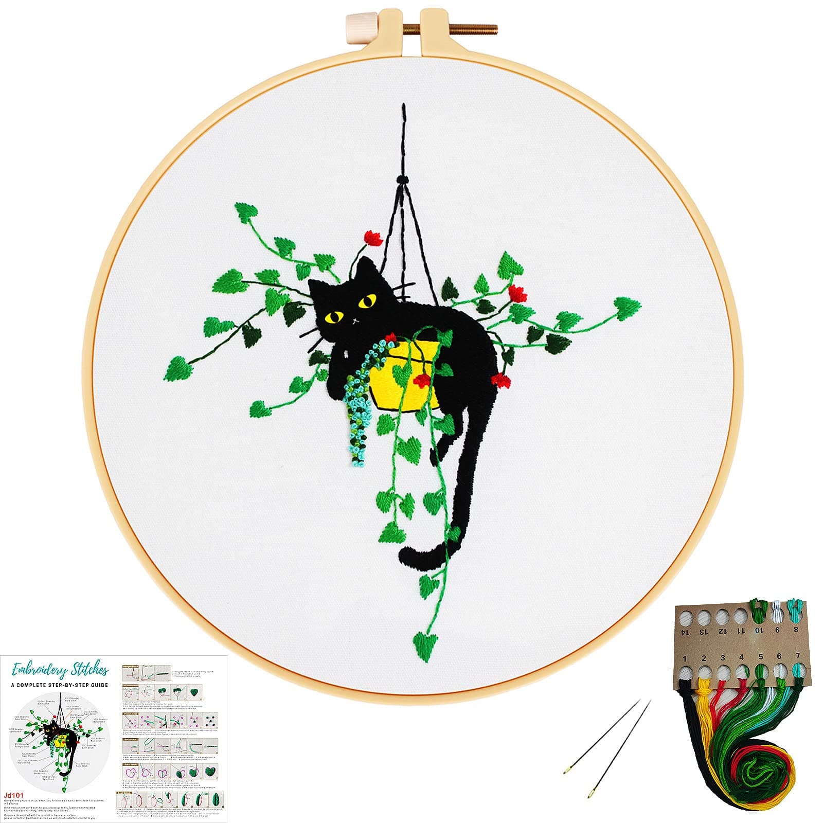 Louise Maelys Embroidery kit for Beginners,Cat Stamped Pattern Cross Stitch Kits for Adult Including Cloth,Hoop,Color Threads,Needles and Instruction