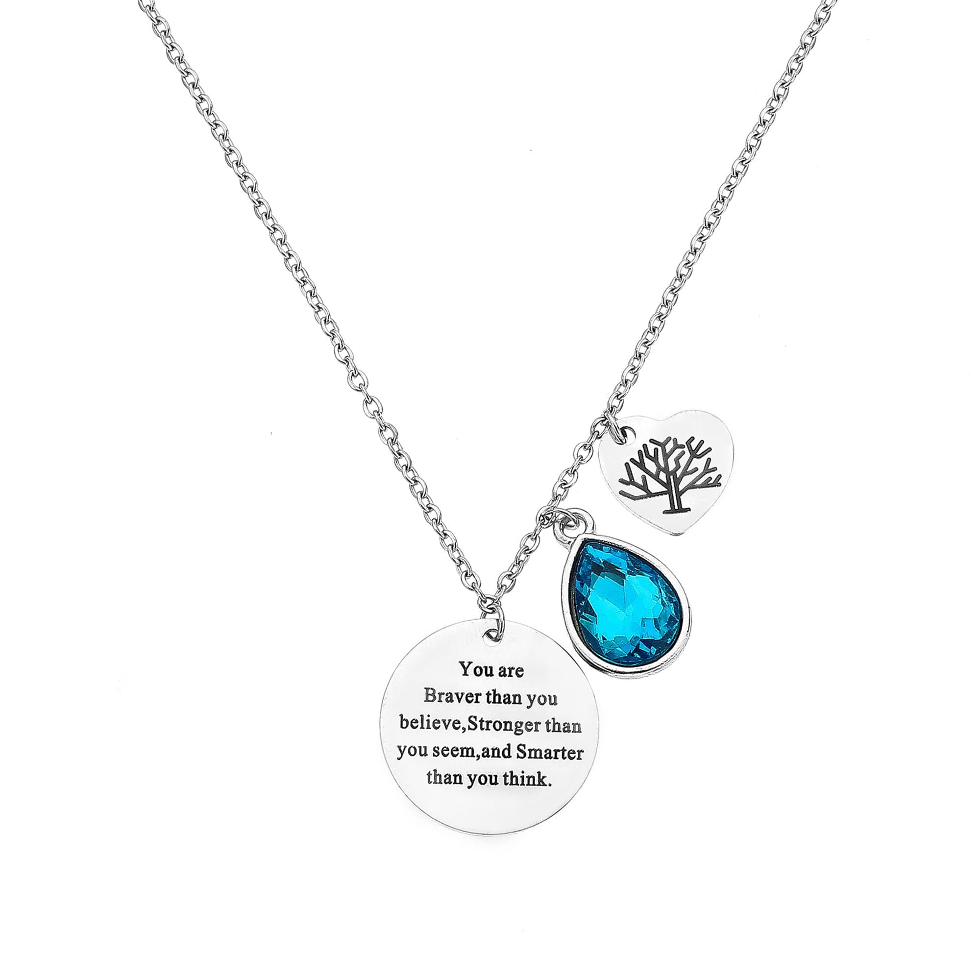 You Are Braver,Stronger,Smarter Than You Think Birthstone Necklace with Message Card Graduation Necklace