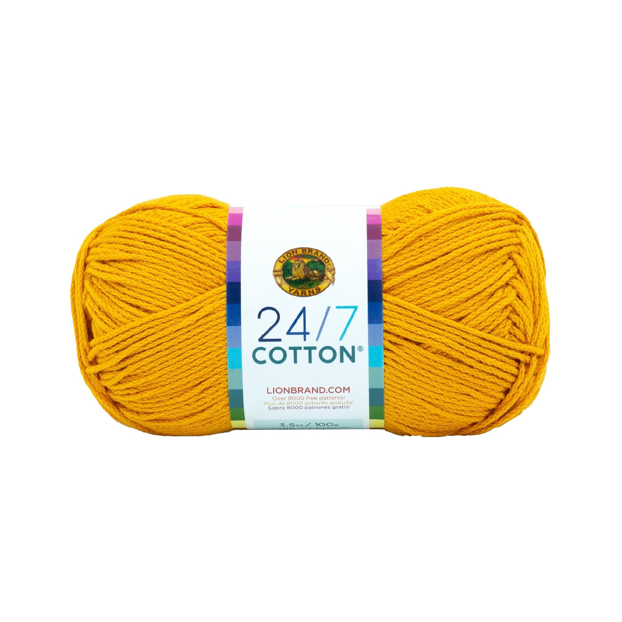 Lion Brand Yarn, 24/7 Cotton Mercerized Lightweight Yarn for Knitting, Crochet, and Crafts, Goldenrod, 1 Pack, 186 Yards of Natural Fiber for Breathable Tops, Durable Bags, and Easy-Care Dish Cloths