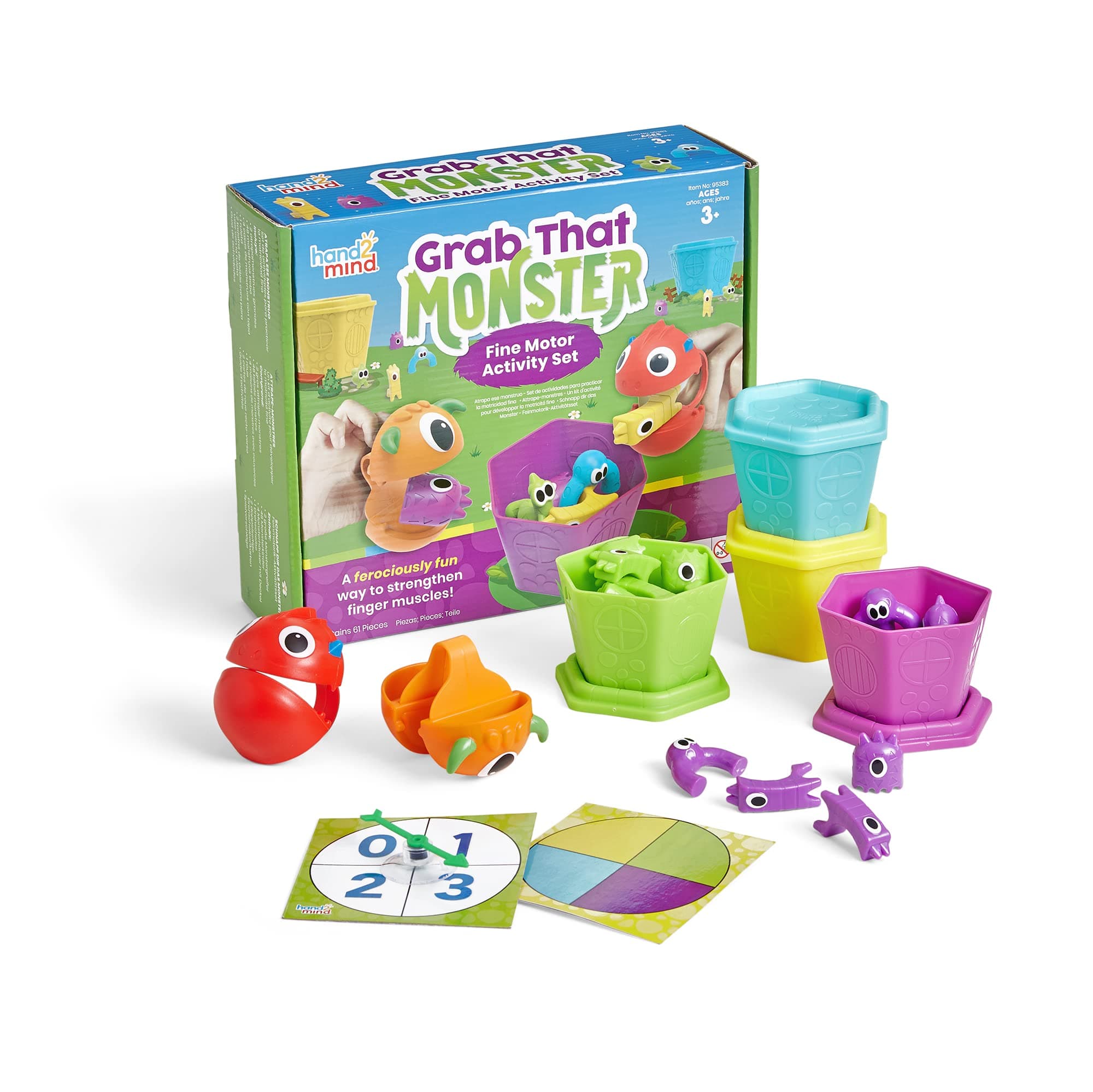 hand2mind Grab That Monster Fine Motor Activity Set, Fine Motor Skills Games for Toddlers, Occupational Therapy Toys, Preschool Learning Activities, Prewriting Toys, Color Sorting, Pincer Grasp Toys