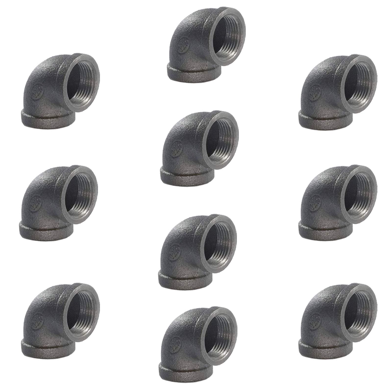 10 Pack Elbow Pipes - Black Malleable Iron Brooklyn Pipe Fittings | 3/4" Plumbing Threaded Pipe, 90 Degree Pipe Elbow - Decorative Iron Piping, Metal Cast Pipe Fittings For DIY Furniture Projects