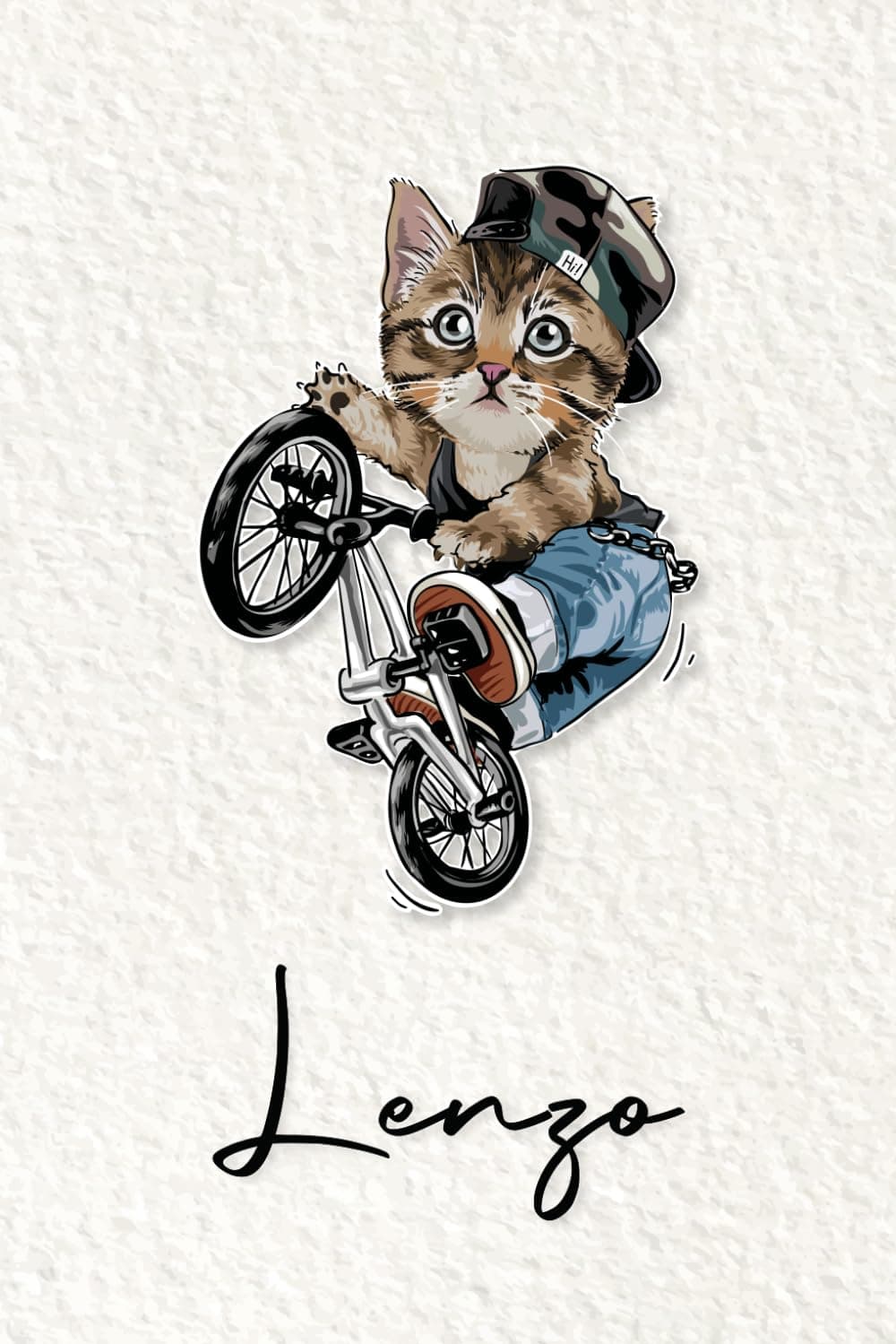 Lenzo: Cahier personnalisé avec prénom Lenzo | Cadeau d'anniversaire pour enfant, garçon, homme, copain ... | Chat à bicyclette | 110 pages lignée, ... pouces (15,24 x 22,86 cm) (French Edition)