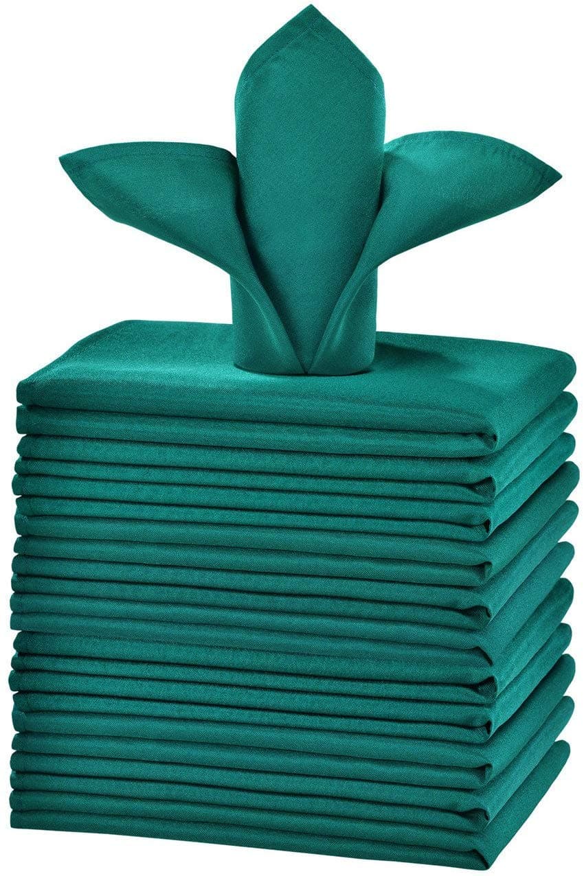 Green Cloth Napkins 1-Dozen, Solid Washable Fabric Napkins Set of 12, Perfect for Weddings, Parties, Holiday Dinner (20 x 20-Inch, Hunter Green)