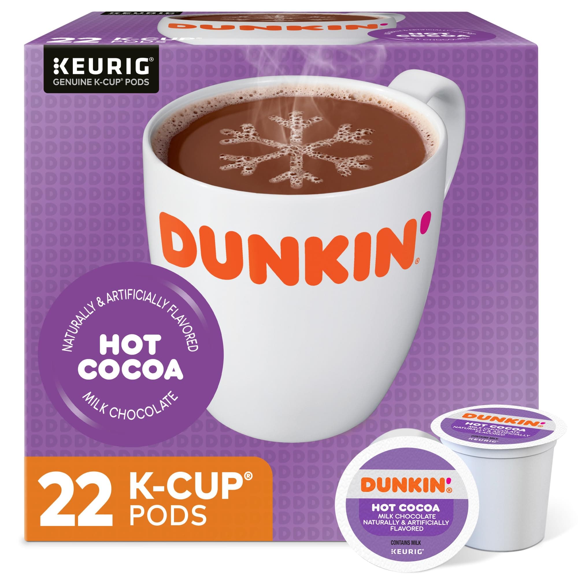 Dunkin' Donuts Milk Chocolate Hot Cocoa, Keurig K-Cup Pods, 22/Box (611227377215) (1261)