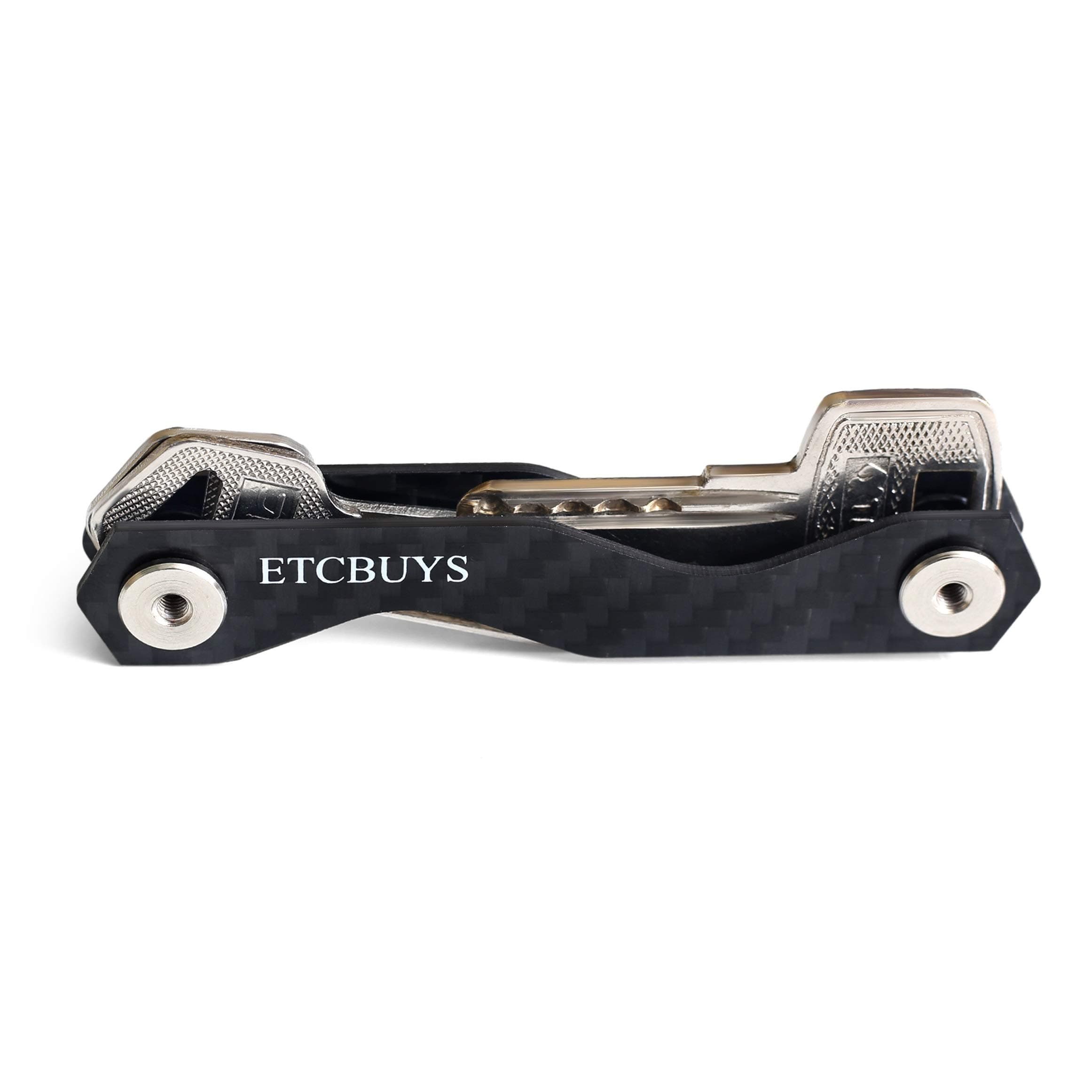 Compact Key Holder - A Carbon Fiber & Stainless Steel Key Chain Organizer that Holds Up to 18 Keys with Utility Multi-Tool Key Gadget includes Pill Holder Bottle Opener Carabiner Gift (1-Pack)