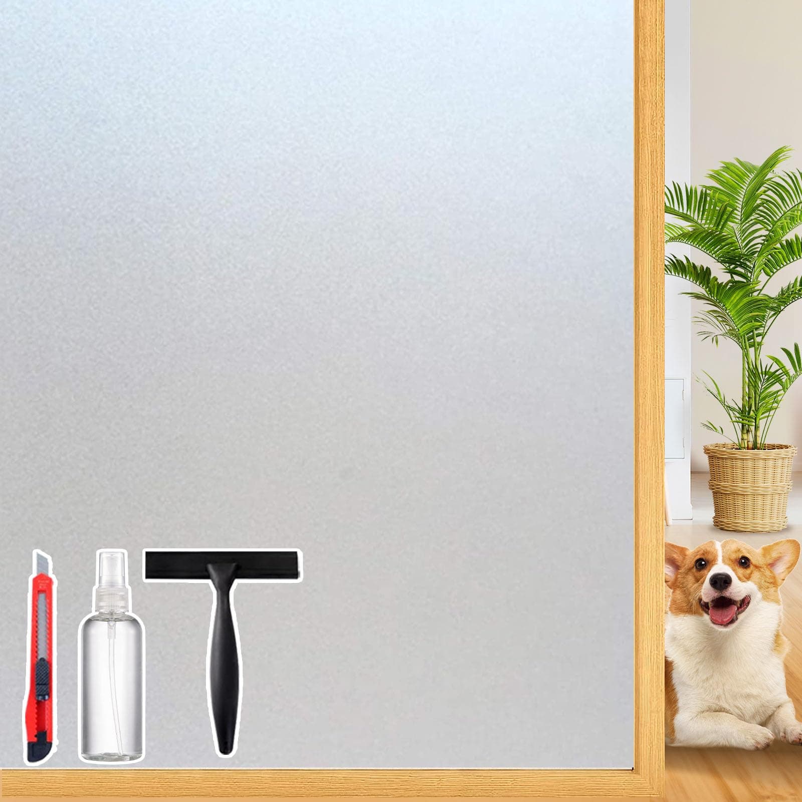 Frosted Glass Window Privacy Film Decorative, Bathroom Window Privacy Film for Glass Windows Cover, Static Cling, Removable, Reusable, Anti-UV, Anti-Glare, Heat Blocking, 17.5 by 78.74 inch