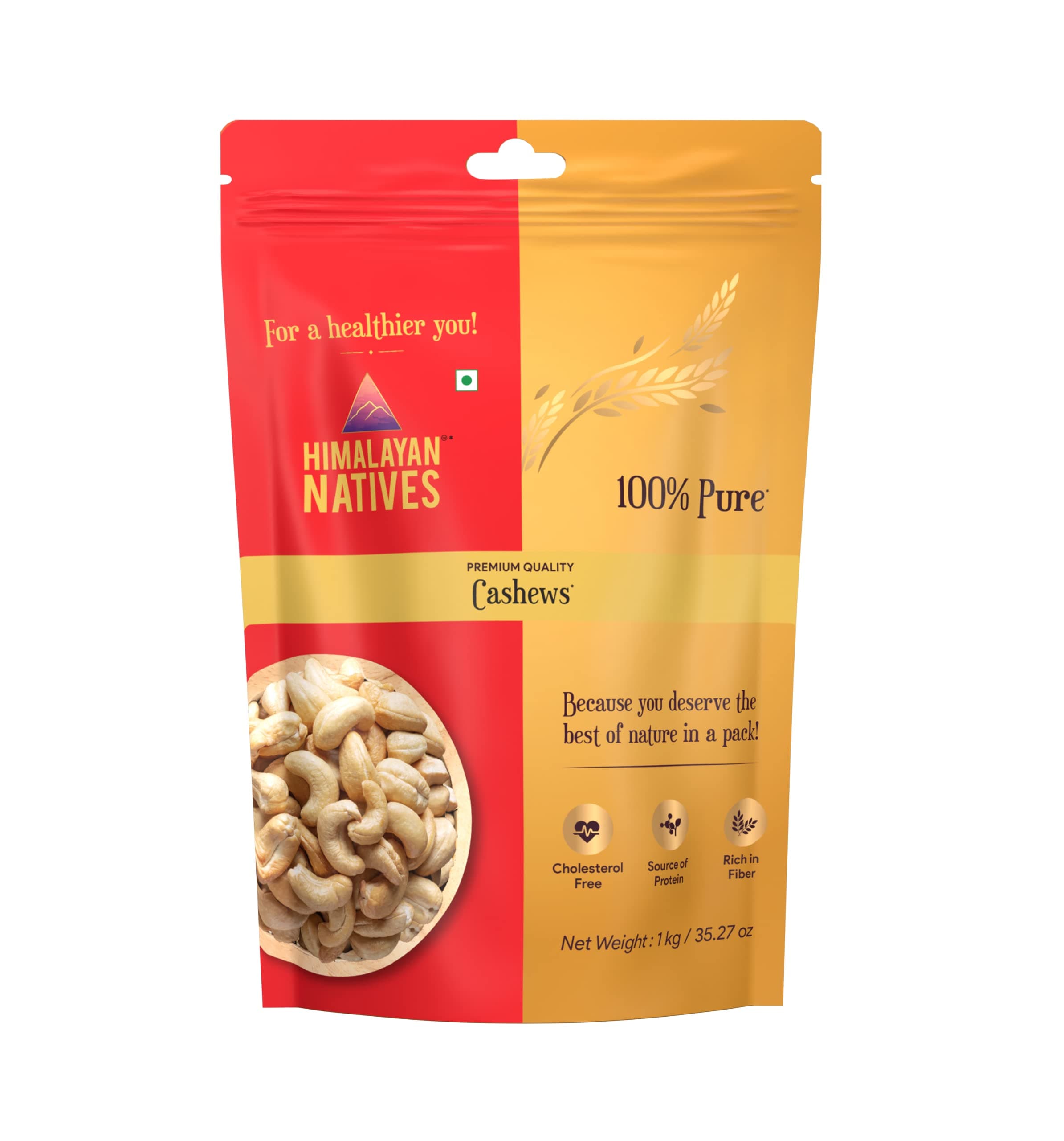 Himalayan Natives 100% Natural Premium Whole Cashews 1 kg | Protein & Fiber Rich Dry Fruit | Value Pack | Crunchy Cashew | Premium Kaju Nuts | Gluten Free & Plant Based