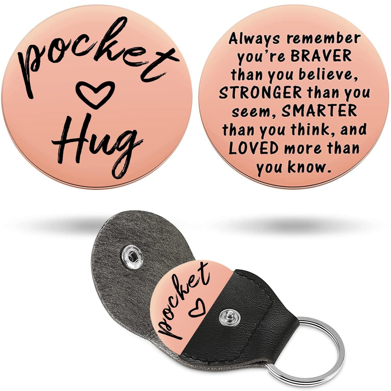 Pocket Hug Token - Long Distance Relationship Keepsake, Thinking of You Gift, Isolation Gift, Stainless Steel Double Sided Inspirational Keepsake, Stocking Filler