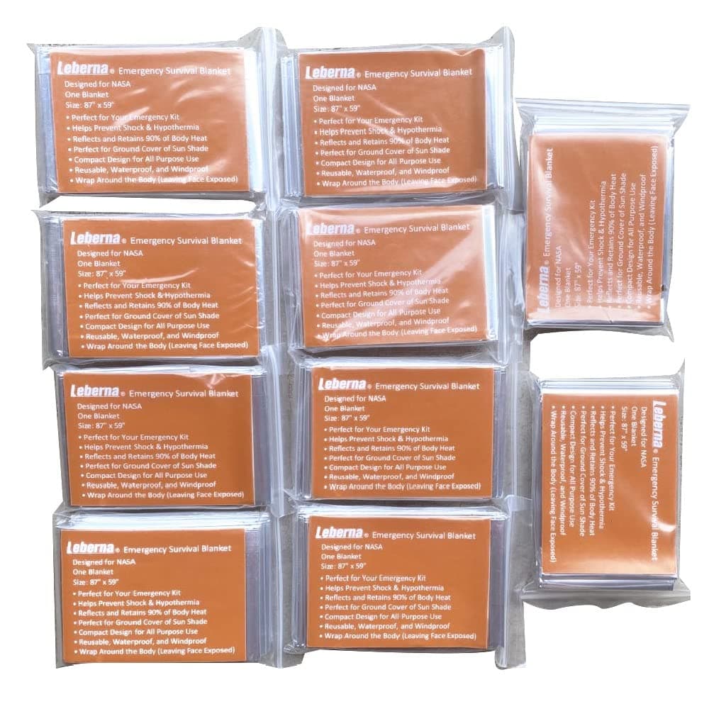 Emergency Blanket Survival Gear | Foil Mylar Thermal Blankets 63" x 87" inches (Pack of 10) | Big Double Sided Escape Tact Bivvy, | for NASA, Outdoors, Hiking, Space, Marathons First Aid Kit