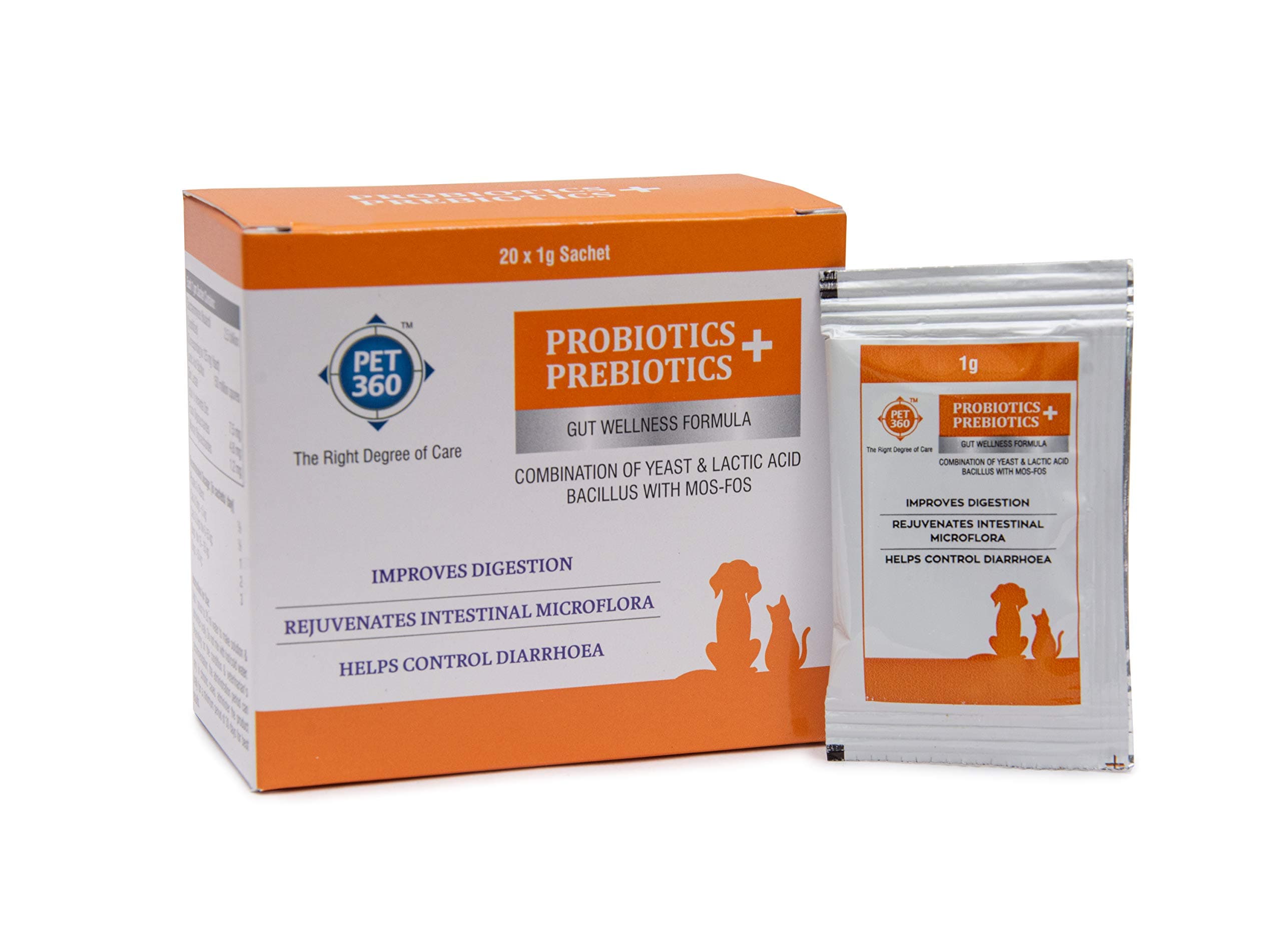 PROBIOTICS + PREBIOTICS Gut Wellness Formula for Dogs & Cats - 20 Sachets | 2.5 Billion CFU Yeast + 150 Million Lactic Acid Bacilli with MOS & FOS for Improved Digestion & Control Diarrhoea