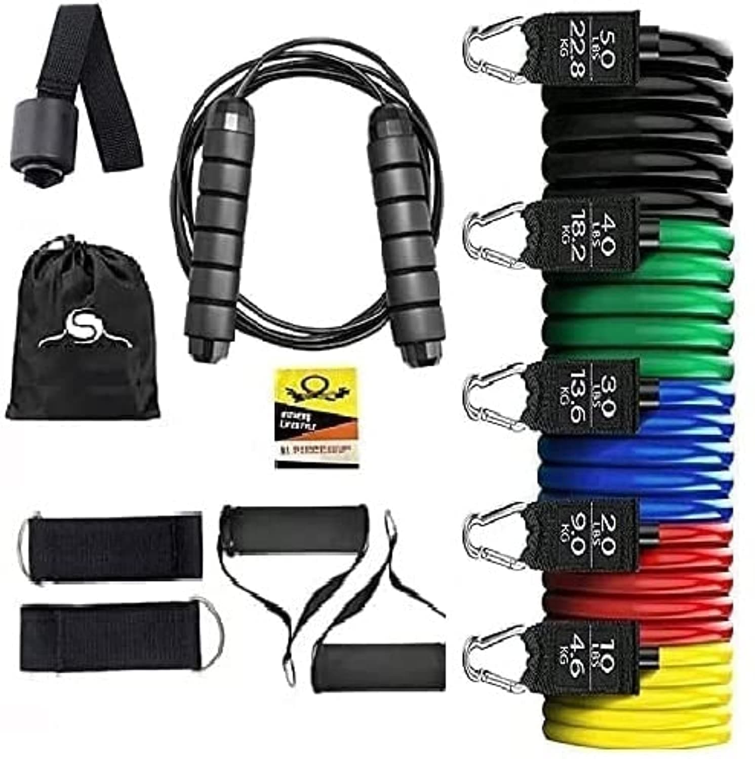 Latex Quality Resistance Band Set Home Exercise with Door Anchor, Handles, Carry Bag and Legs Ankle Straps for Men and Women - 11 Pieces