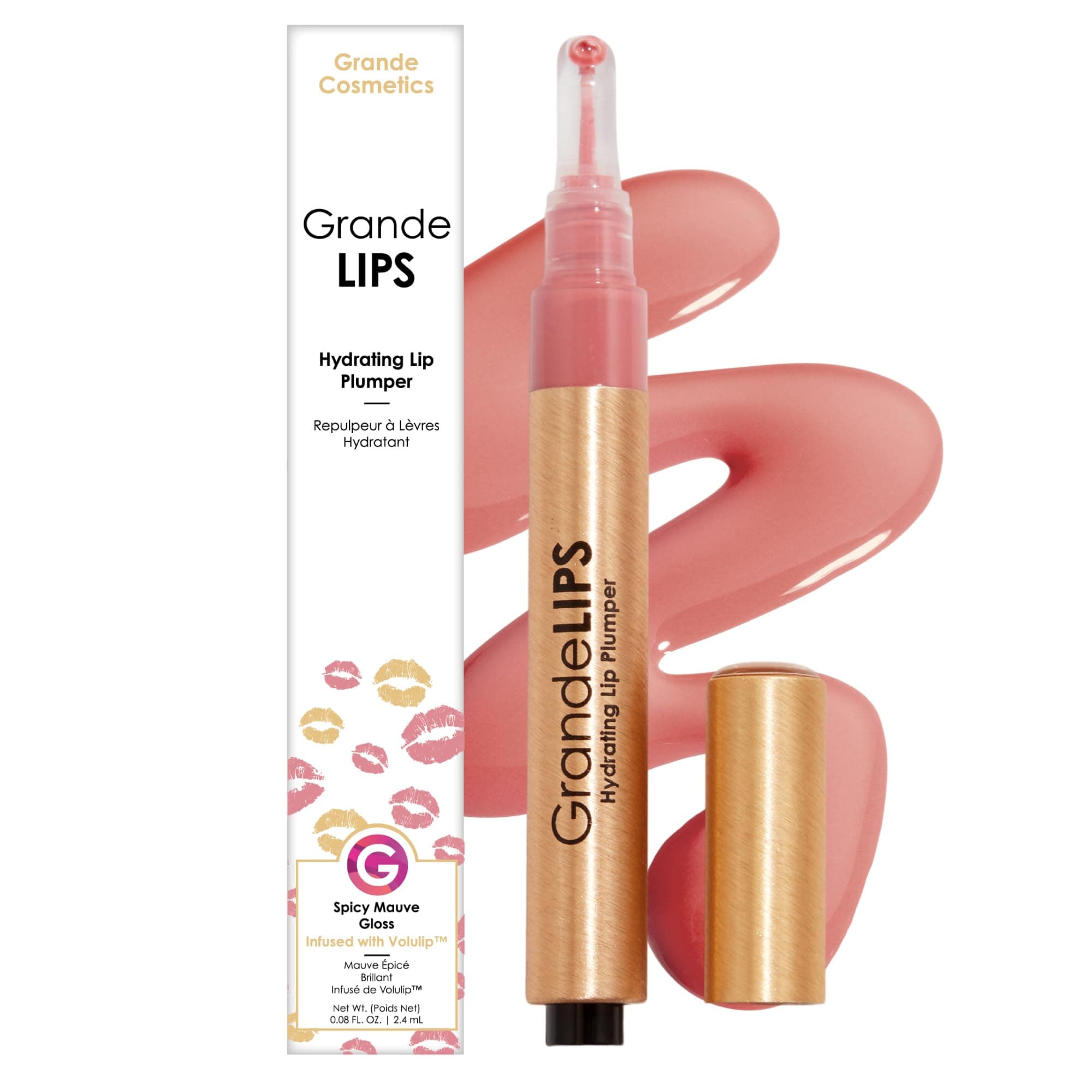 GrandeLIPS Hydrating Lip Plumper, Gloss, Spicy Mauve, Gold, 1 Count (Pack of 1)