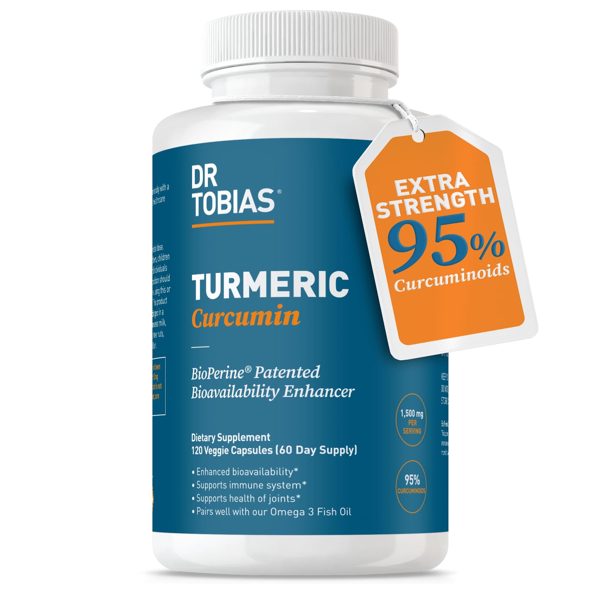 Turmeric Curcumin 1500mg with BioPerine – Extra Strength Supplement with 95% Curcuminoids for Joint Support, Overall Vitality & Immune Health, 120 Vegan Capsules, Non-GMO