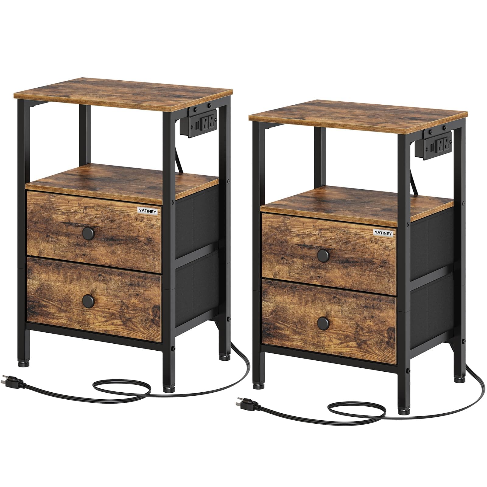 Nightstand Set 2, End Tables with Charging Station, Side Table with 2 Non-Woven Drawers, Bed Side Coffee Table for Small Spaces, Sofa, Dormitory, Living Room ET02L2BRThe Forest Stewardship Council