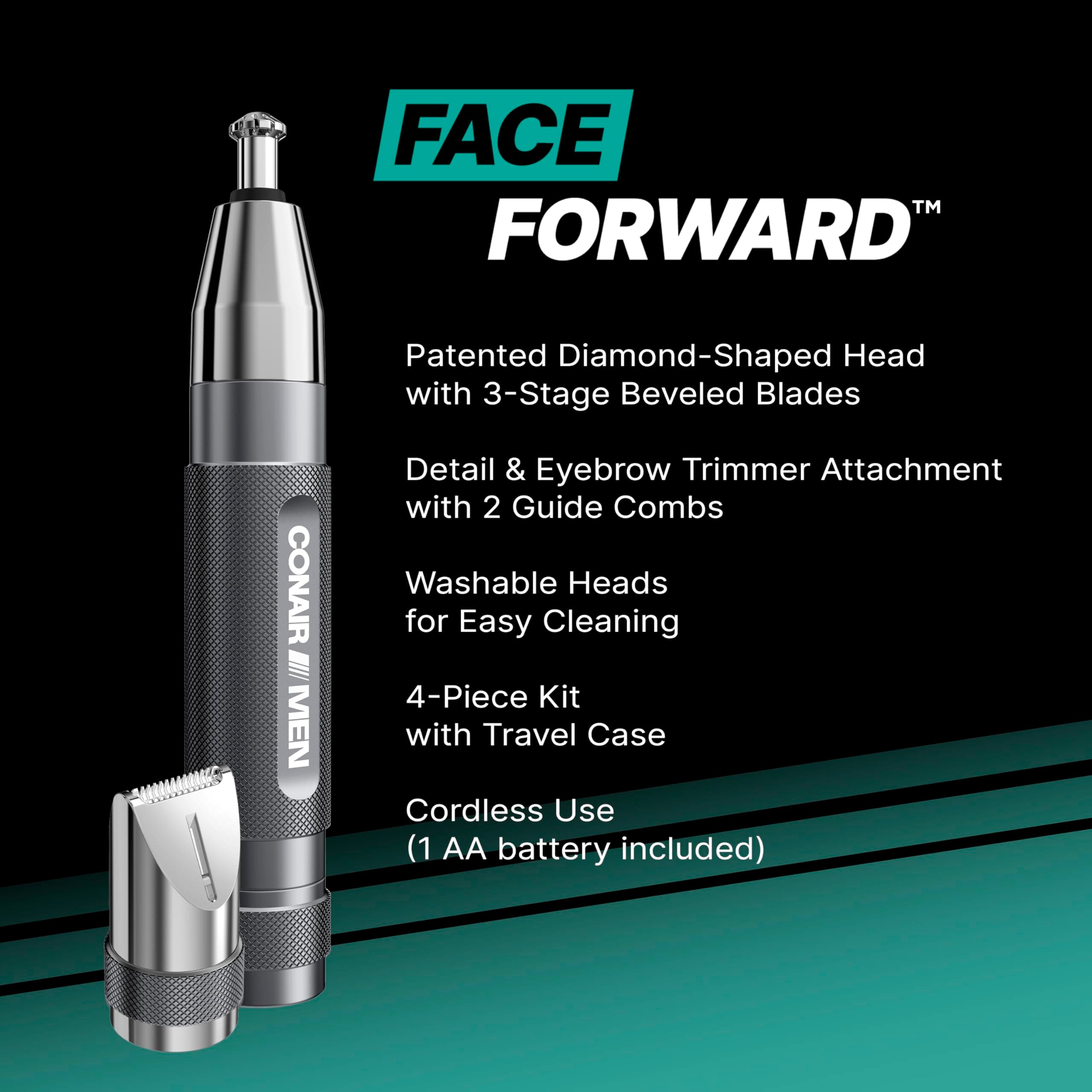 Man Ear, Nose, and Eyebrow Hair Trimmer for Men, Cordless Battery-Powered Trimmer with Professional Metal Handle, Patent 360 Bevel Blade for No Pull, No Snag Trimming Experience