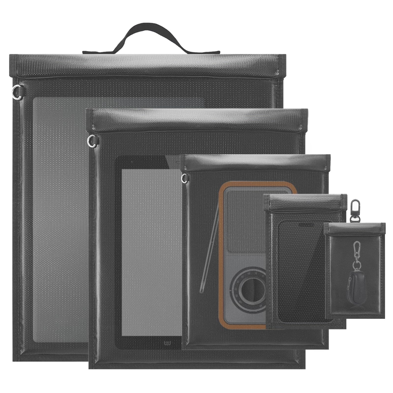 5 Pack Faraday Bags With Handle- Faraday Bags for Phones & Car Key Signal Jammer & Laptops & Tablets, Anti-Theft Faraday Key Fob Protector, Waterproof & Fireproof Faraday Bag