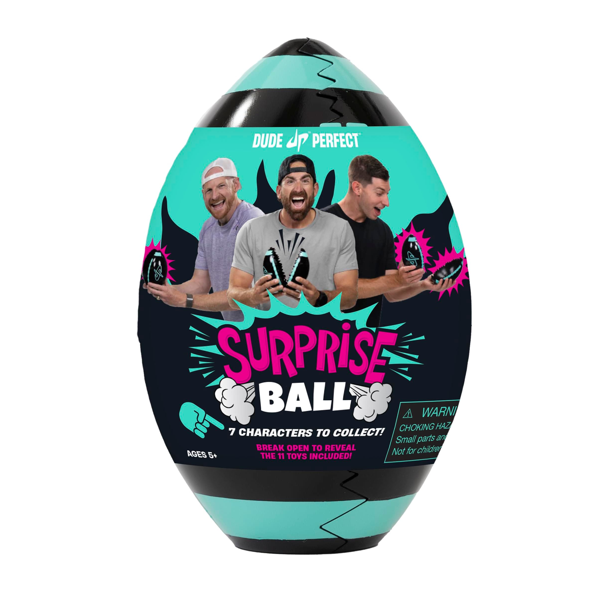 Dude Perfect Surprise ball for children with 5 toys + sticker pack, unpack hidden prizes and a mysterious character, collect all 7 characters, game for all ages