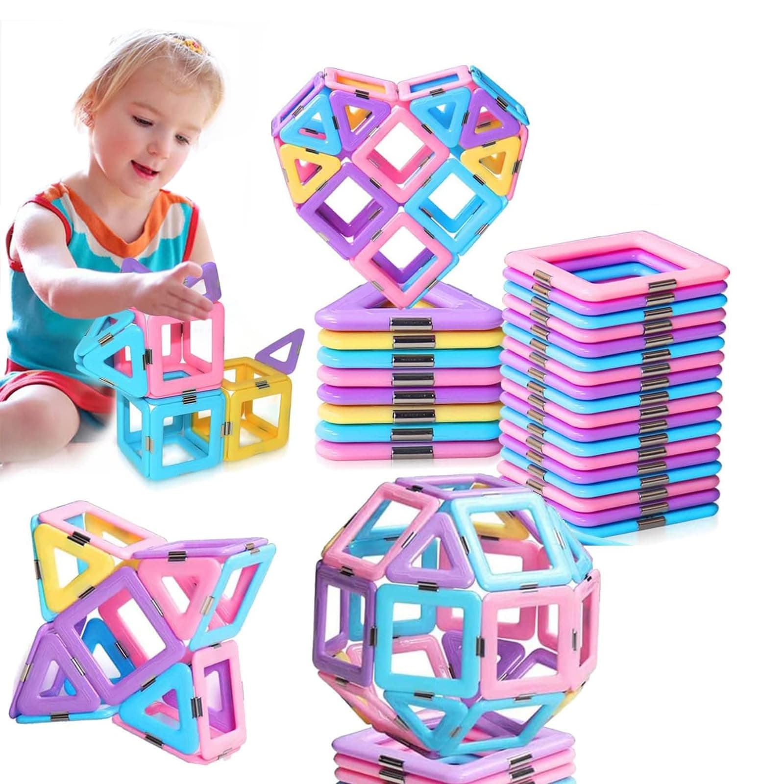 Magnetic Tiles Toys for 3-8 Years Old Girls Boys Upgrade Magnetic Blocks Building Set for Toddlers Creativity Gift Toys(40Pcs-Random Color)