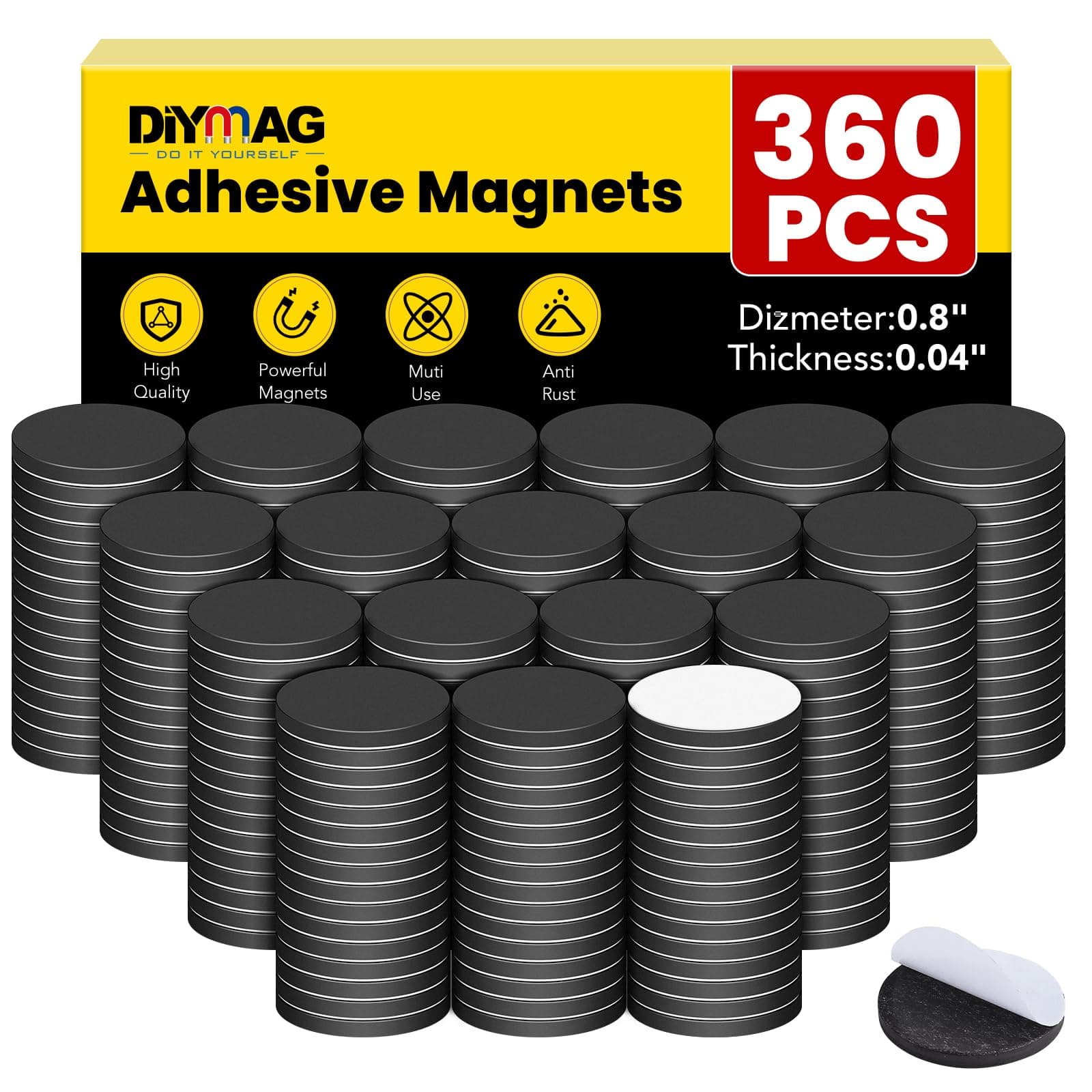 DIYMAG 360Pcs Magnetic Dot with Self Adhesive, Round Magnets Magnetic Tape Flexible Magnet Sheets with Adhesive for Crafts, Photos and Die Storage Easy Peel and Stick, 0.8 x 0.04inch