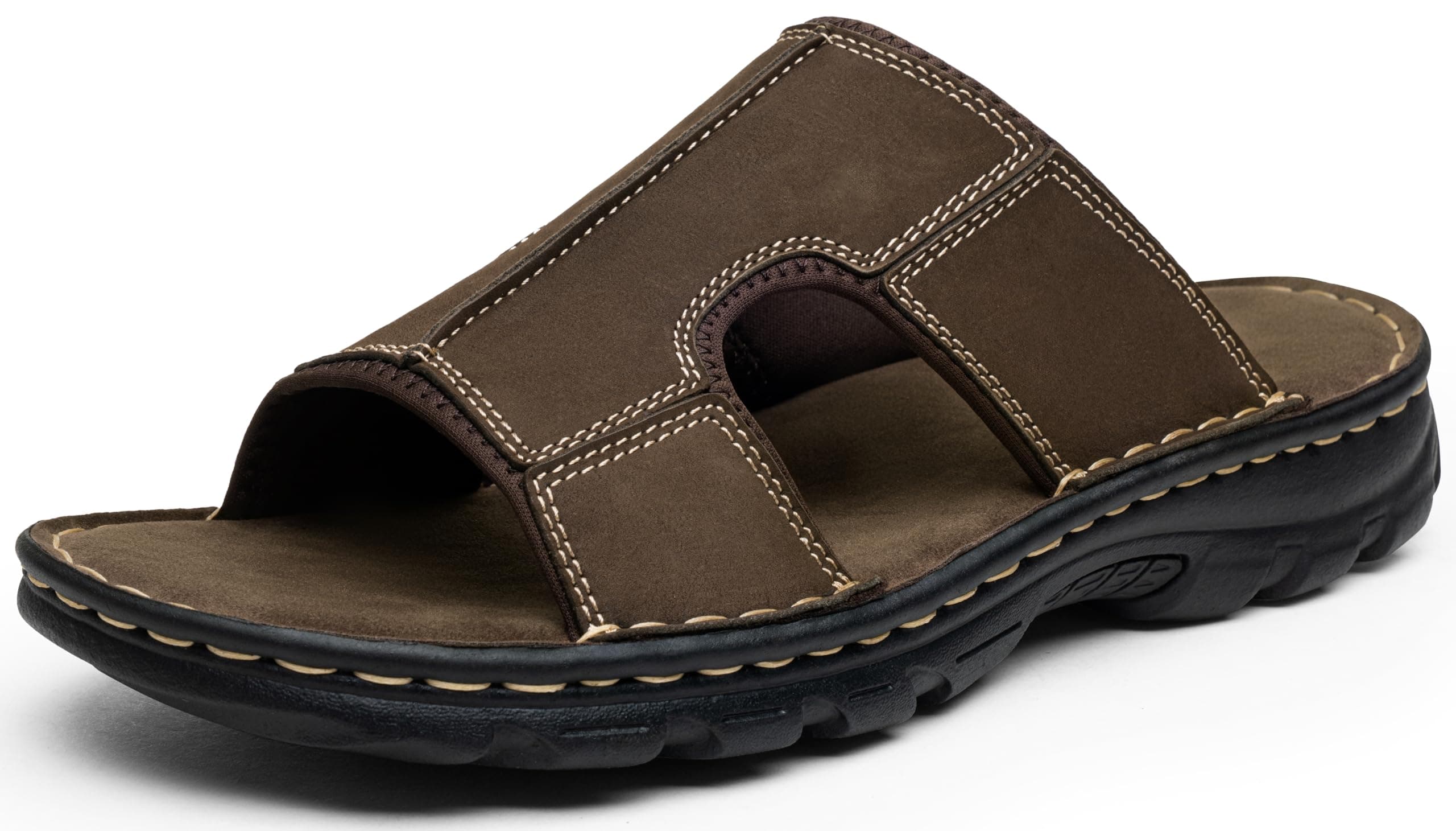 Jousen Men's Leather Sandals Arch Support Flip Flop Outdoor Retro Fisherman Sandals for Men, Amy2005a-black, 9 UK