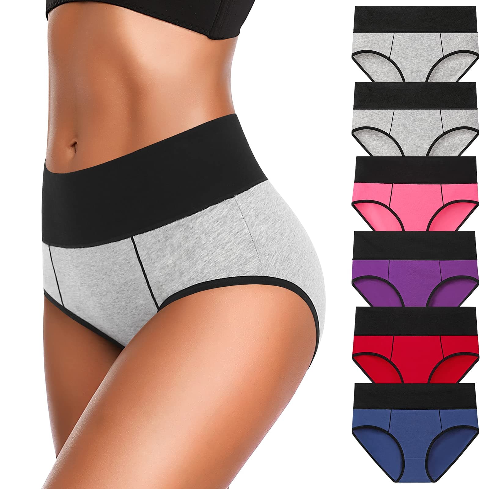 Underwear for Women Cotton High Waist Panties Full Coverage Briefs Soft Strech Ladies Breathable Panties-Multi Pack