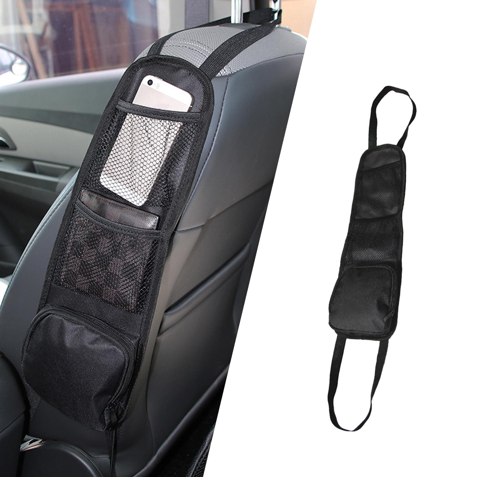 Oxford Cloth Encrypted Mesh Car Seat Back Side Pocket Organizer, 16.53" x 5.51" Black