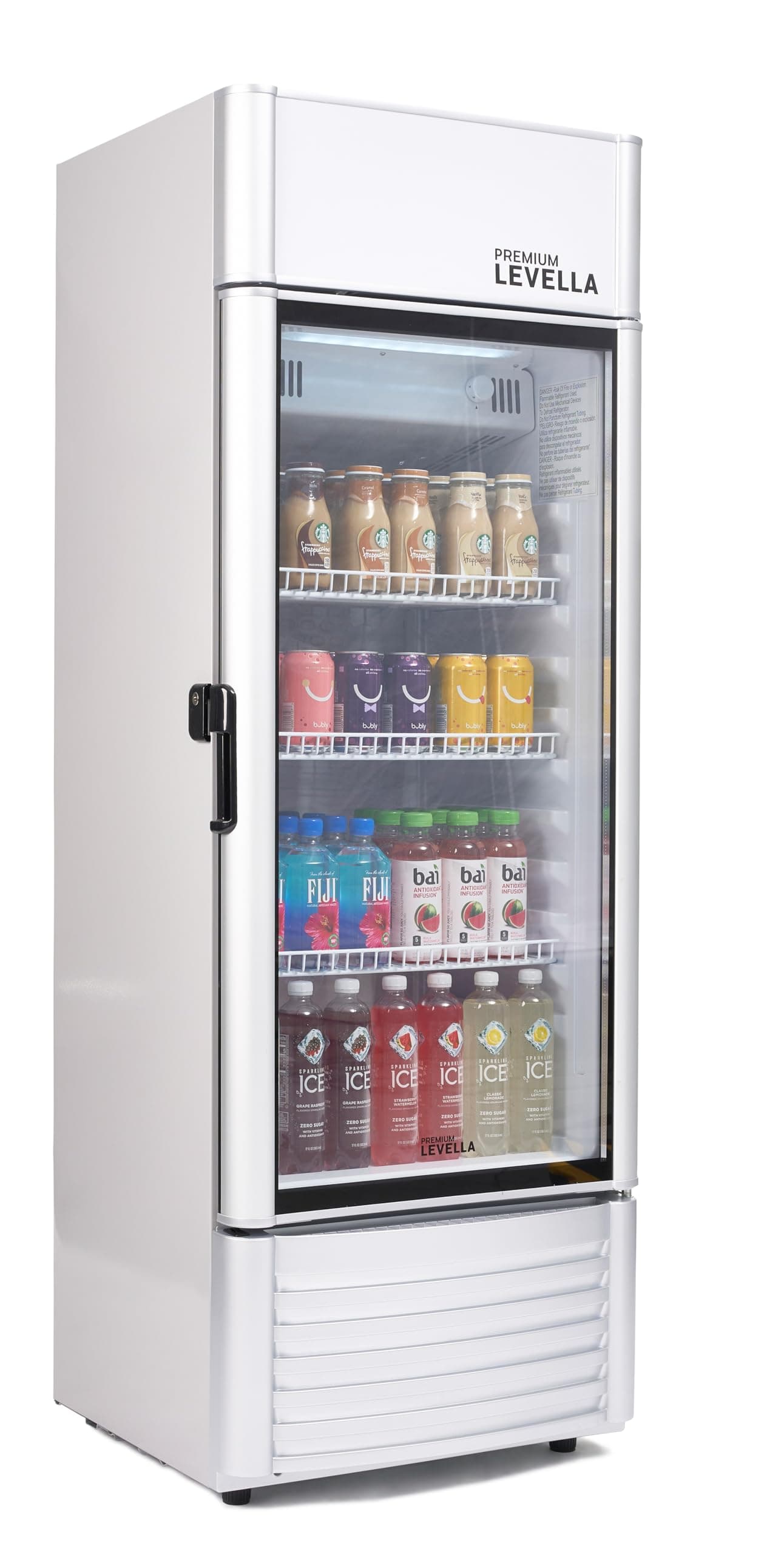 PremiumLevella PRF65DX Single Door Merchandiser Refrigerator-Upright Beverage Cooler-6.5 cu ft-Silver, 6.5 cu.ft. Single Swing Door