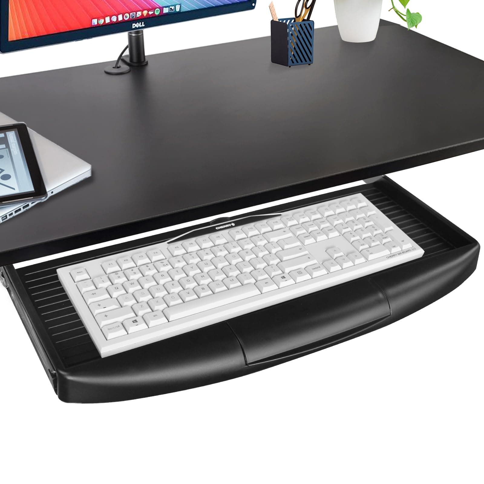 22"Wx11"D Under Desk Keyboard Tray Slide Out, Pull Out Keyboard Tray for Desk, Keyboard Holder Under Desk,Sturdy Keyboard Shelf Under Desk, Black Keyboard Drawer Desk Extender
