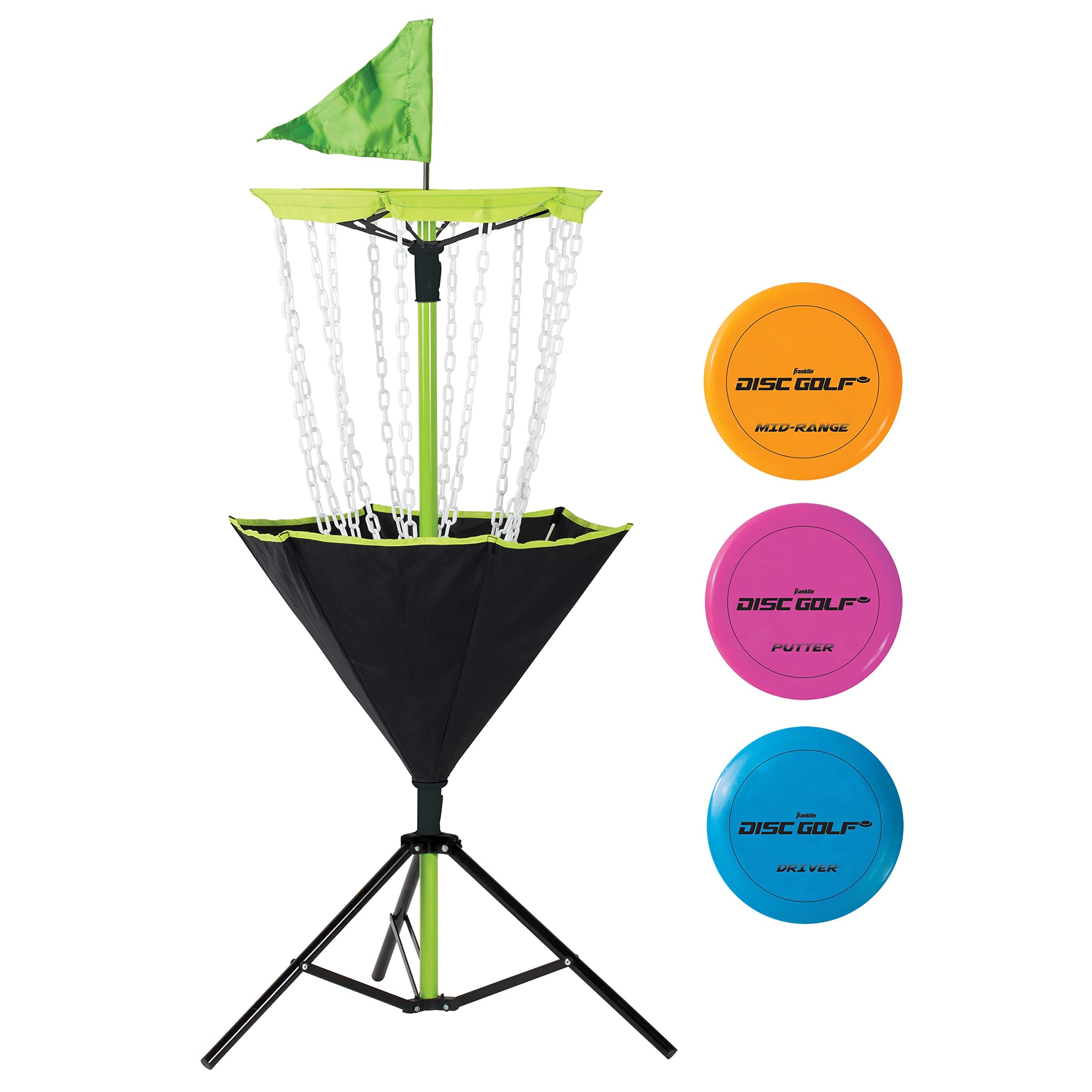 Franklin Sports Disc Golf Baskets - Portable Disc Golf Target with Chains Included - Disc Golf Basket Stand Equipment for Hole + Course Creation