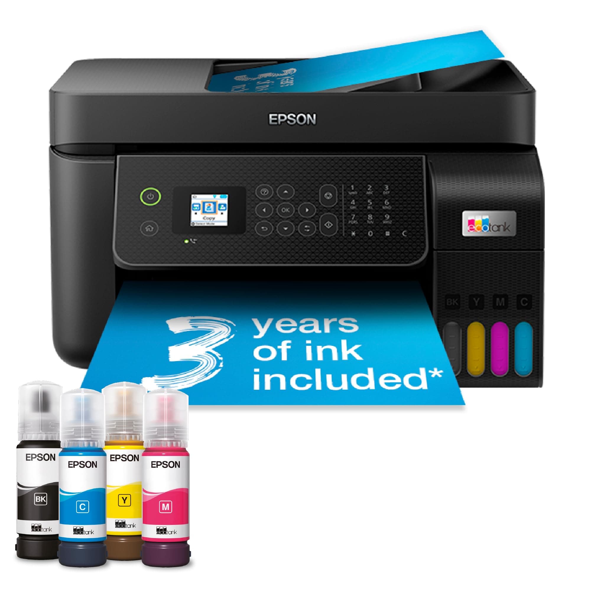EcoTank ET-4800 Ink Tank Printer | Home & Small Office Use | Wireless & Ethernet| A4 | Print, Copy, Scan, Fax | 3.7cm LCD Screen | ADF | Includes up to 3 Years of Ink