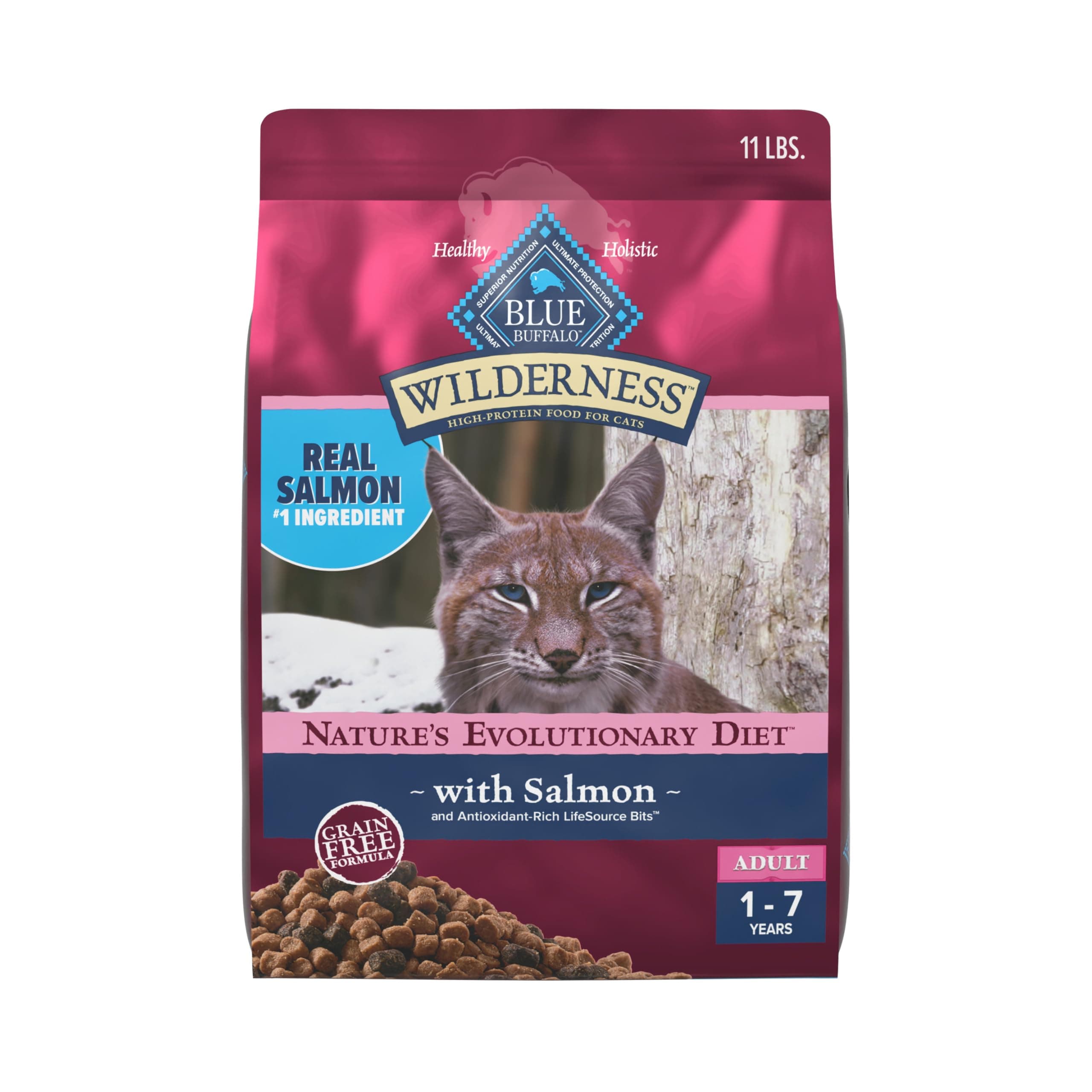 Blue Buffalo Wilderness Natural High Protein, Grain Free Dry Food for Adult Cats, Salmon, 11-lb Bag