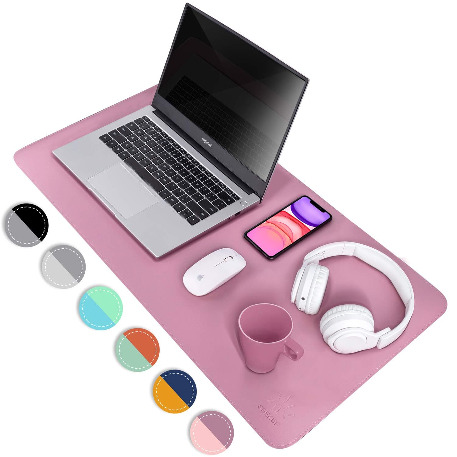 Purple/Pink Dual Sided PU Leather Desk Pad, Upgraded Sewing Laptop Mat, Waterproof Large Mouse Pad, Non-Slip Writing Kids Painting Mat Desk Blotter Protector for Office/Home 31.5"x15.8" (80x40cm)