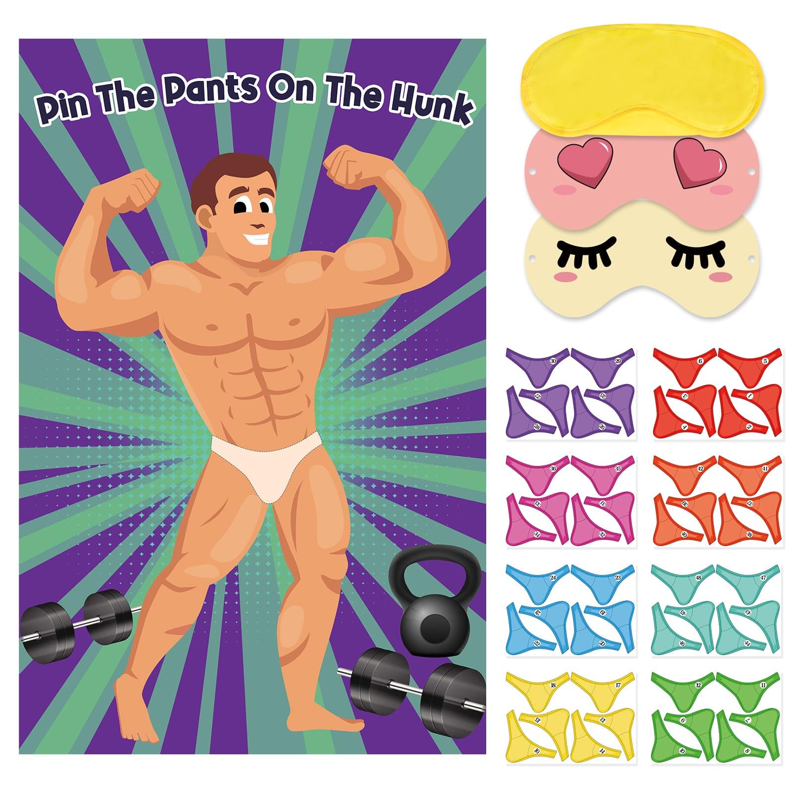 Hxezoc Bridal Shower Games Pin The Pants On Hunk with 42 Stickers Large Game Poster for Bachelorette Party Girls Night