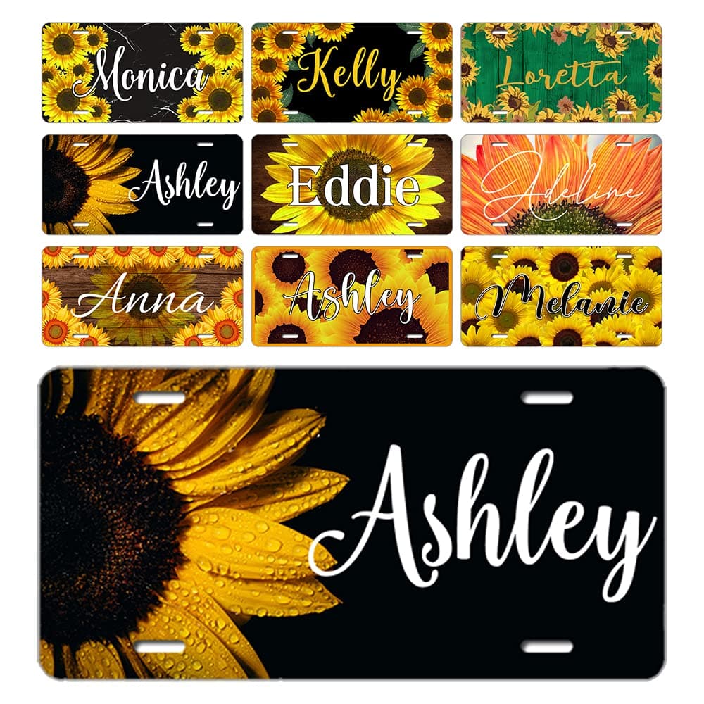 Custom License Plate,Personalized Sunflowers Custom Name License Plate Car Tag, Customized Design Metal Auto Decor License Plate Cover 6x12 inches