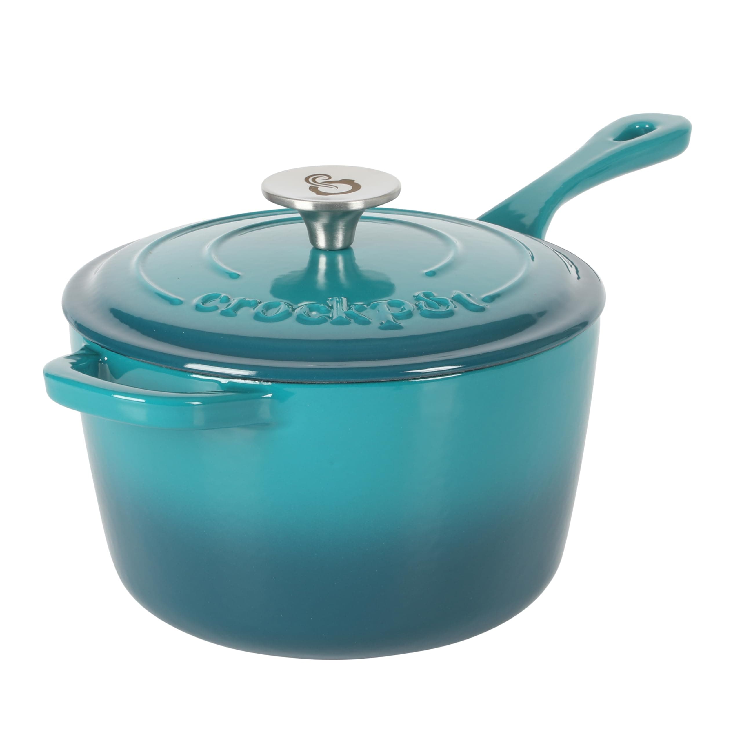 Crock-Pot 3 Qt Enamel Cast Iron Sauce Pan W/Lid - Teal Ombre